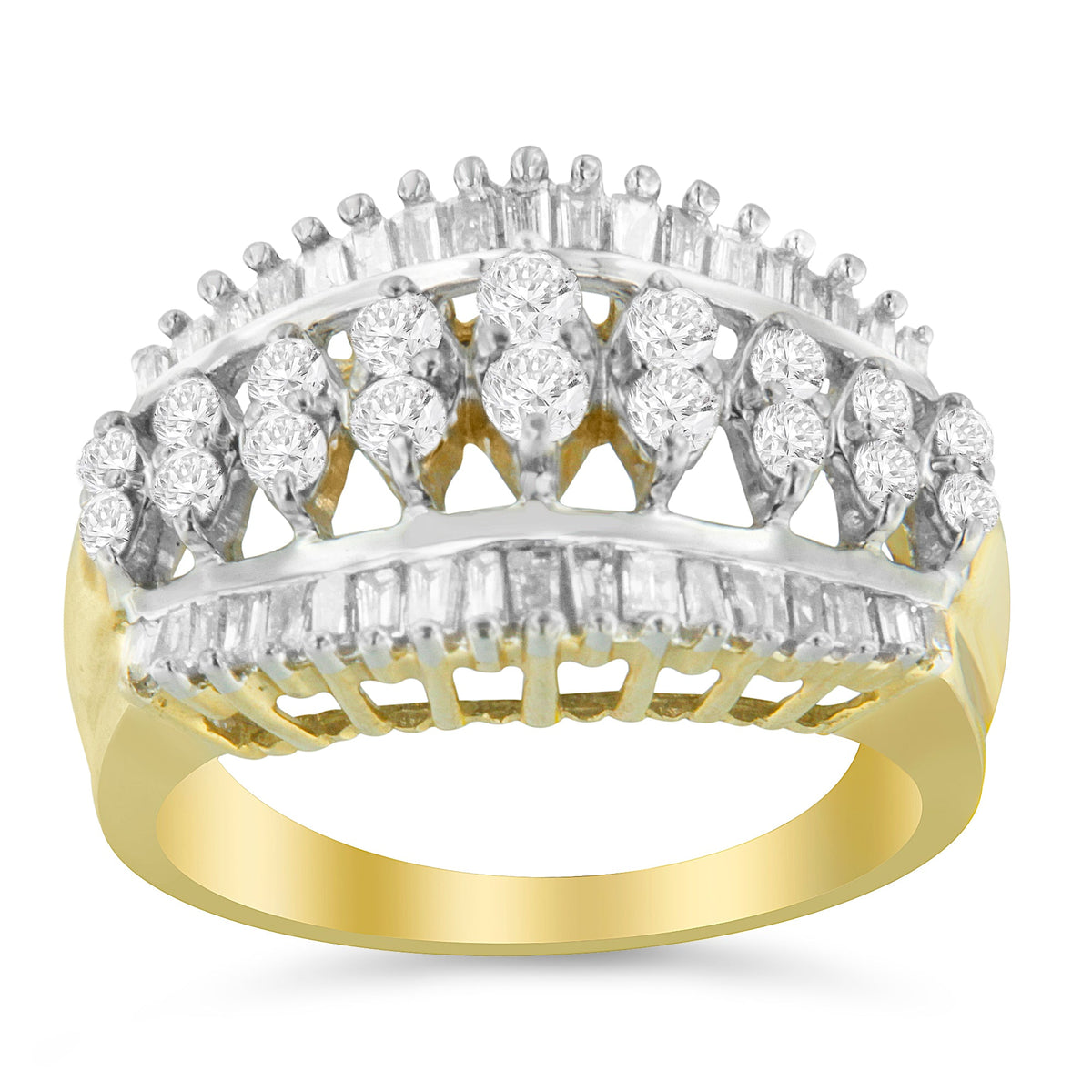 10KT Two-Tone Gold Diamond Cluster Band (1 cttw, I-J Color, I1-I2 Clarity) - LinkagejewelrydesignLinkagejewelrydesign