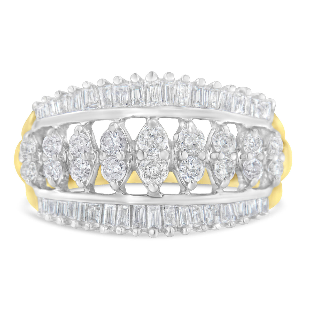 10KT Two-Tone Gold Diamond Cluster Band (1 cttw, I-J Color, I1-I2 Clarity) - LinkagejewelrydesignLinkagejewelrydesign