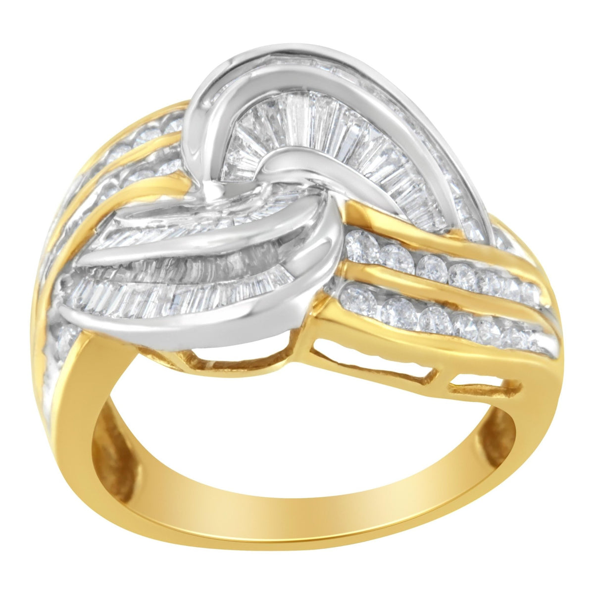 10KT Two-Toned Gold Diamond Bypass Ring (1 cttw, H-I Color, SI1-SI2 Clarity) - LinkagejewelrydesignLinkagejewelrydesign