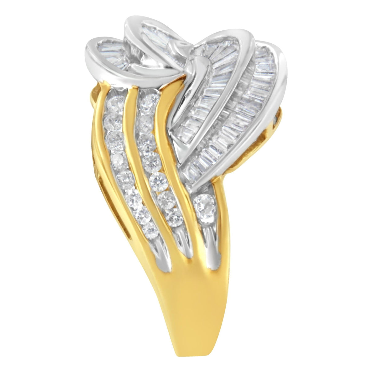 10KT Two-Toned Gold Diamond Bypass Ring (1 cttw, H-I Color, SI1-SI2 Clarity) - LinkagejewelrydesignLinkagejewelrydesign