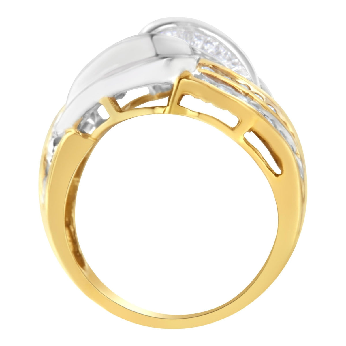 10KT Two-Toned Gold Diamond Bypass Ring (1 cttw, H-I Color, SI1-SI2 Clarity) - LinkagejewelrydesignLinkagejewelrydesign