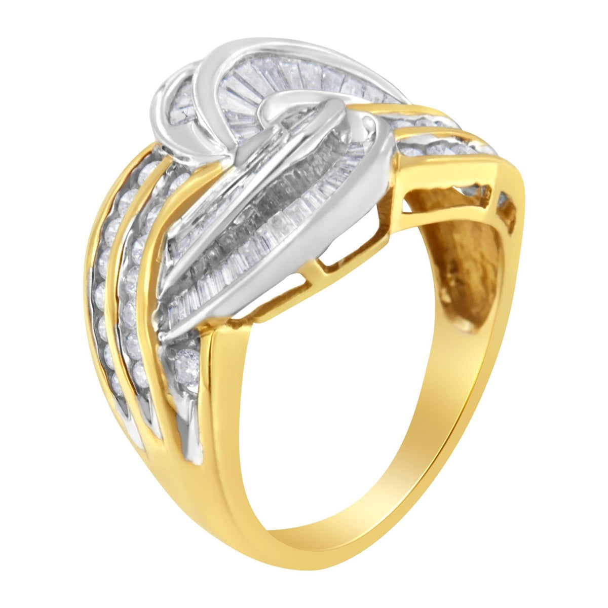 10KT Two-Toned Gold Diamond Bypass Ring (1 cttw, H-I Color, SI1-SI2 Clarity) - LinkagejewelrydesignLinkagejewelrydesign