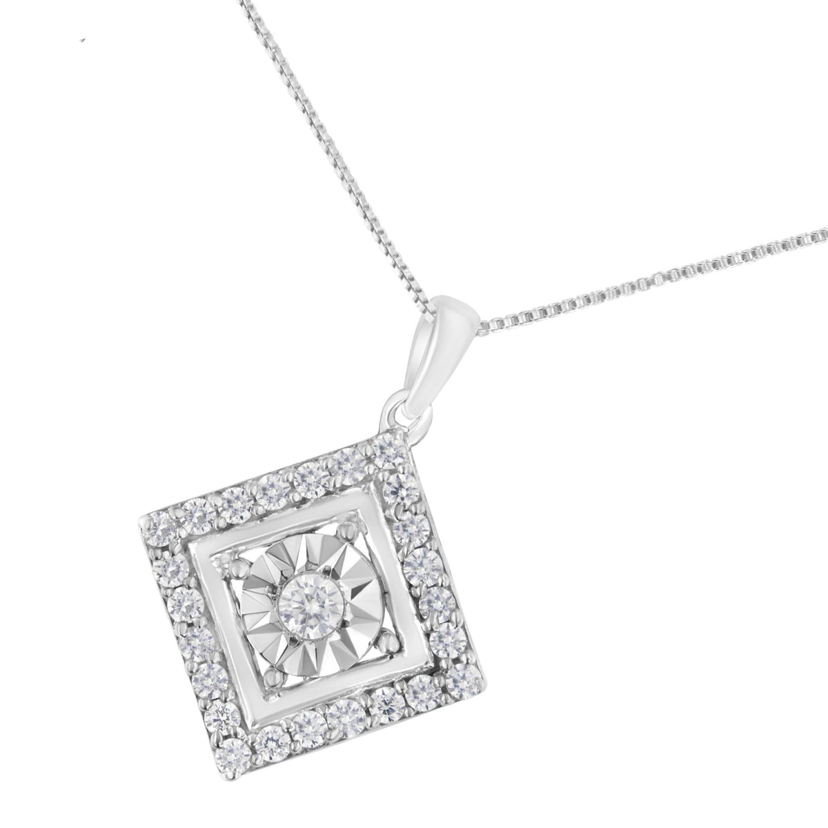 10KT White Gold 1/2 cttw Diamond Square Pendant Necklace (I-J Color, I2-I3 Clarity) - LinkagejewelrydesignLinkagejewelrydesign
