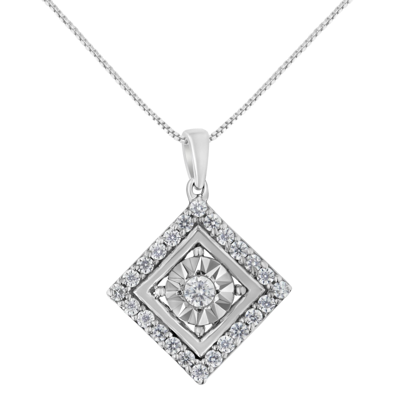 10KT White Gold 1/2 cttw Diamond Square Pendant Necklace (I-J Color, I2-I3 Clarity) - LinkagejewelrydesignLinkagejewelrydesign