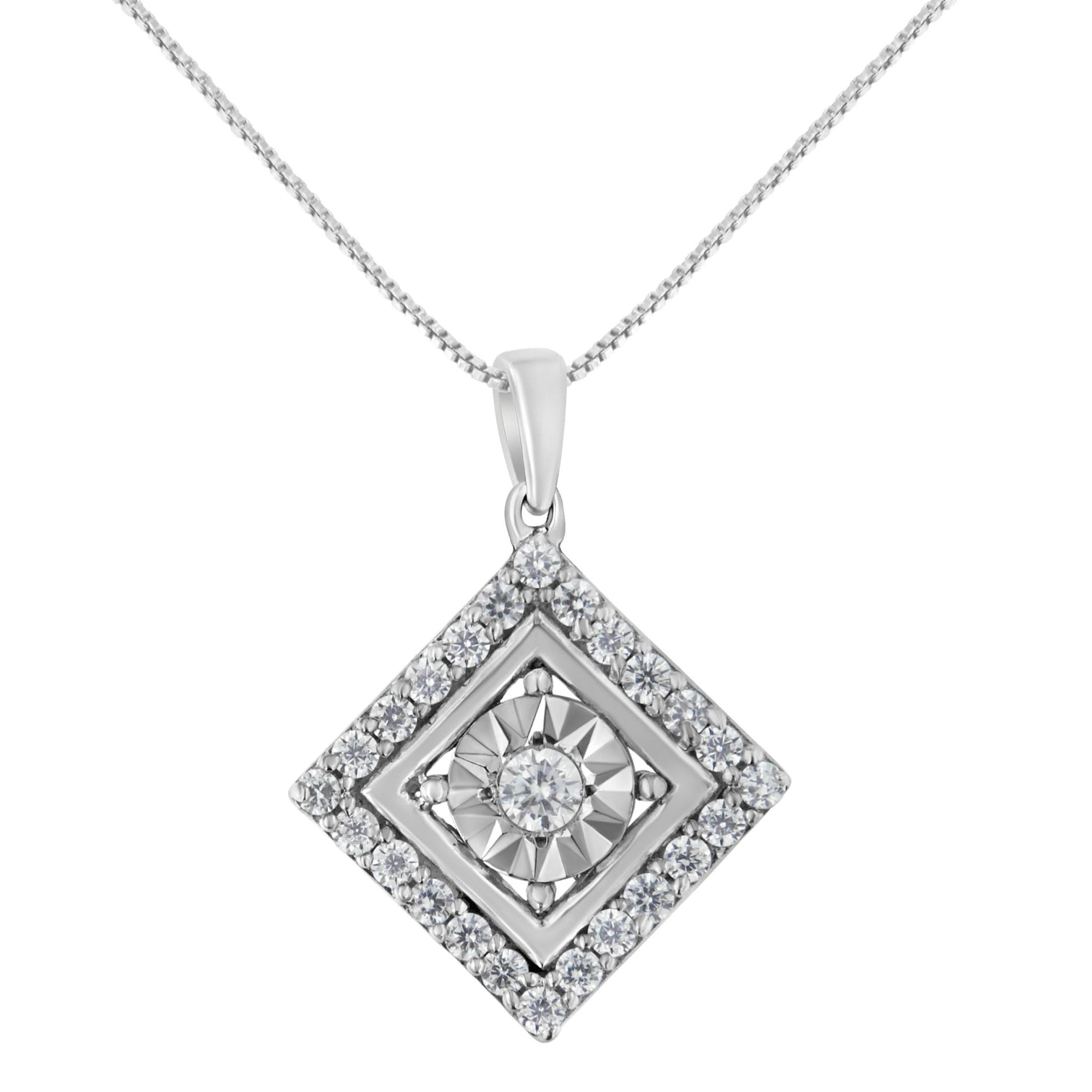 10KT White Gold 1/2 cttw Diamond Square Pendant Necklace (I-J Color, I2-I3 Clarity) - LinkagejewelrydesignLinkagejewelrydesign