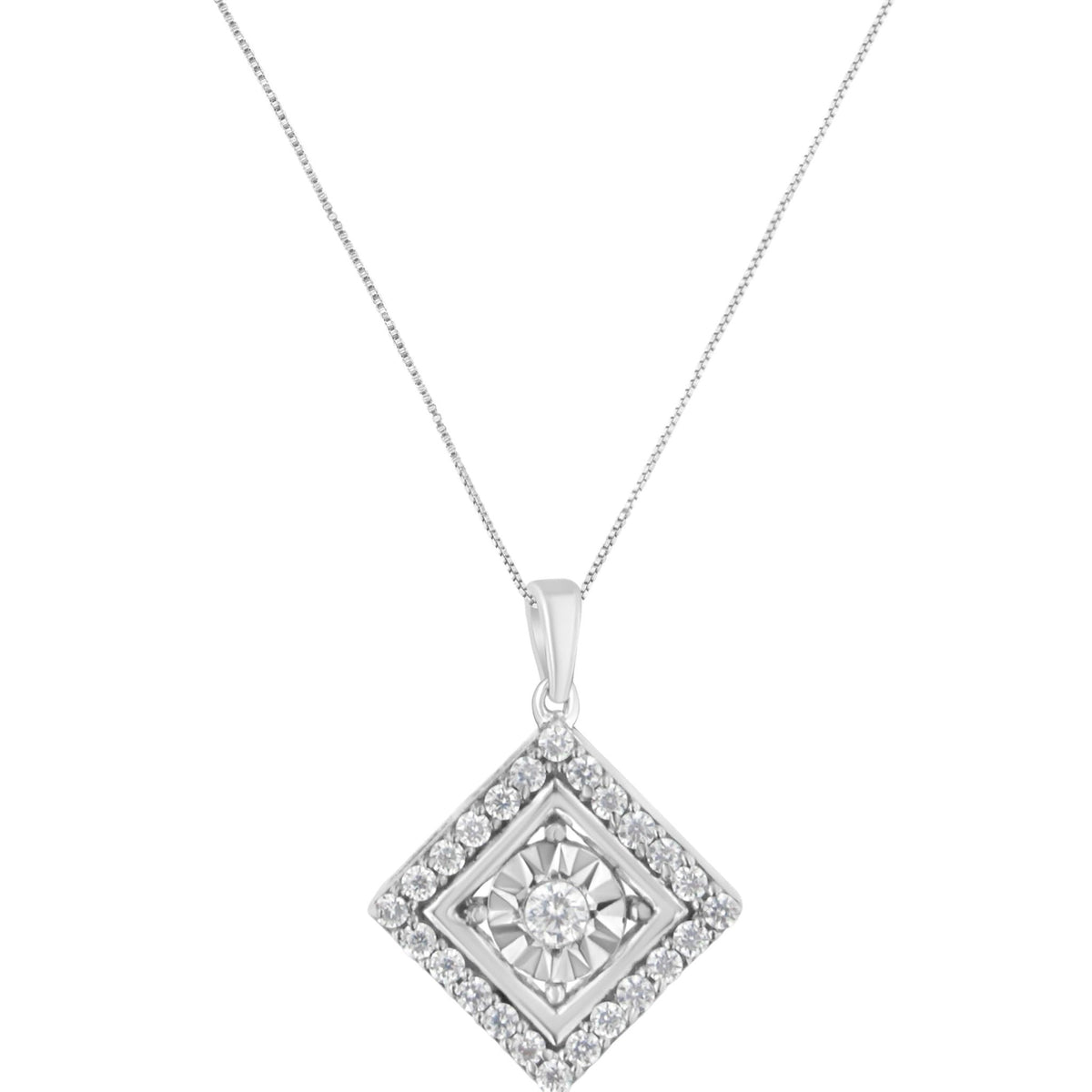 10KT White Gold 1/2 cttw Diamond Square Pendant Necklace (I-J Color, I2-I3 Clarity) - LinkagejewelrydesignLinkagejewelrydesign