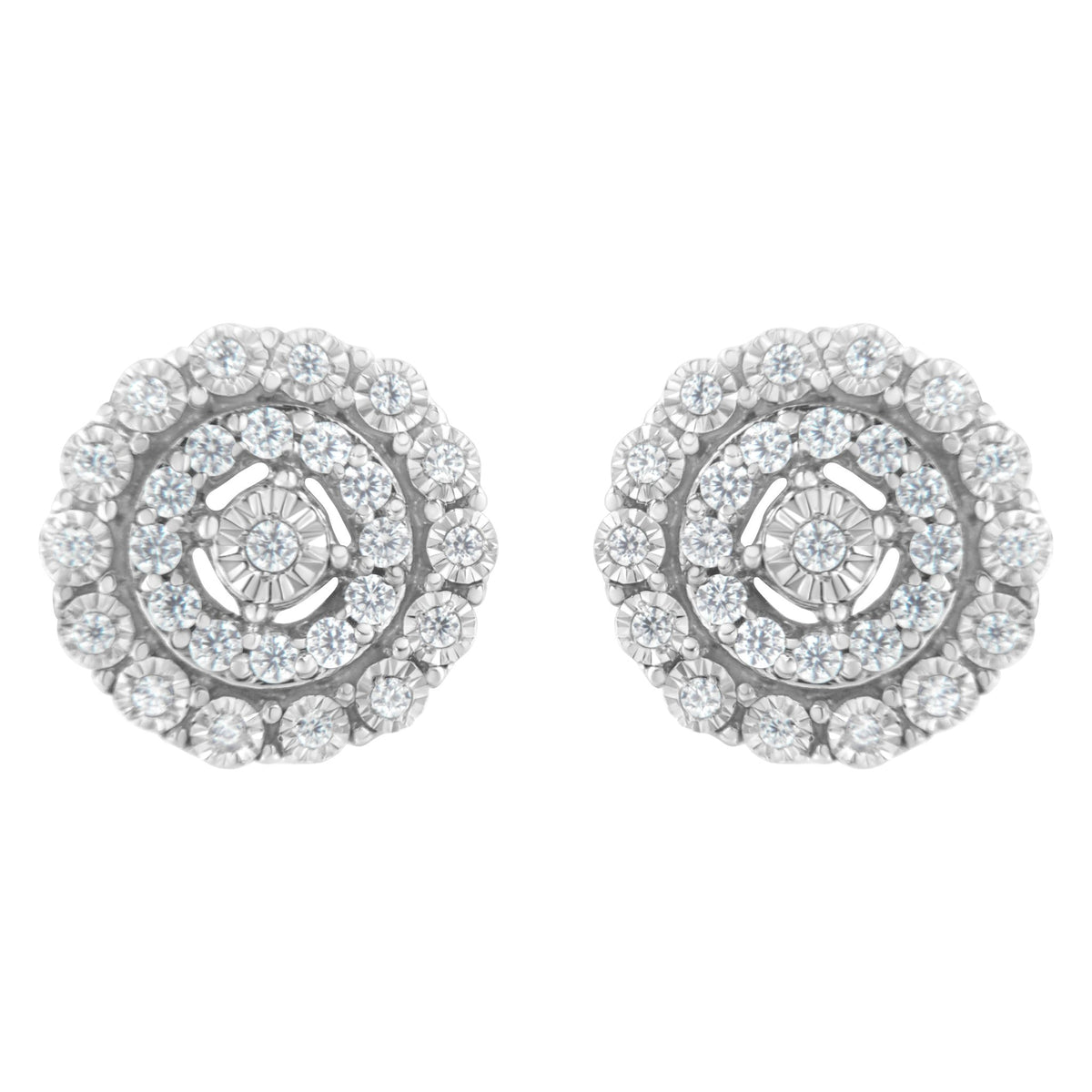 10KT White Gold 1/2 cttw Double Halo Brilliant Round - Cut Diamond Stud Earrings (I - J Clarity, I2 - I3 Color) - LinkagejewelrydesignLinkagejewelrydesign