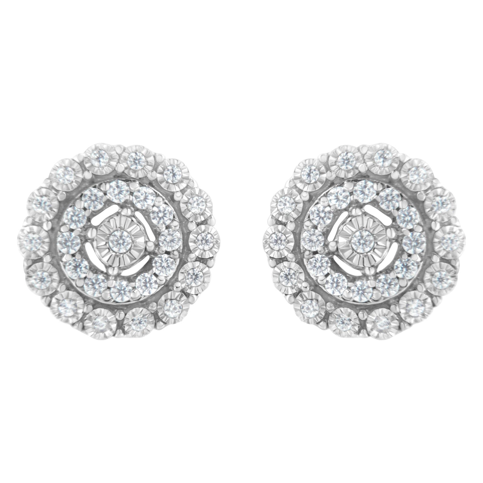 10KT White Gold 1/2 cttw Double Halo Brilliant Round - Cut Diamond Stud Earrings (I - J Clarity, I2 - I3 Color) - LinkagejewelrydesignLinkagejewelrydesign