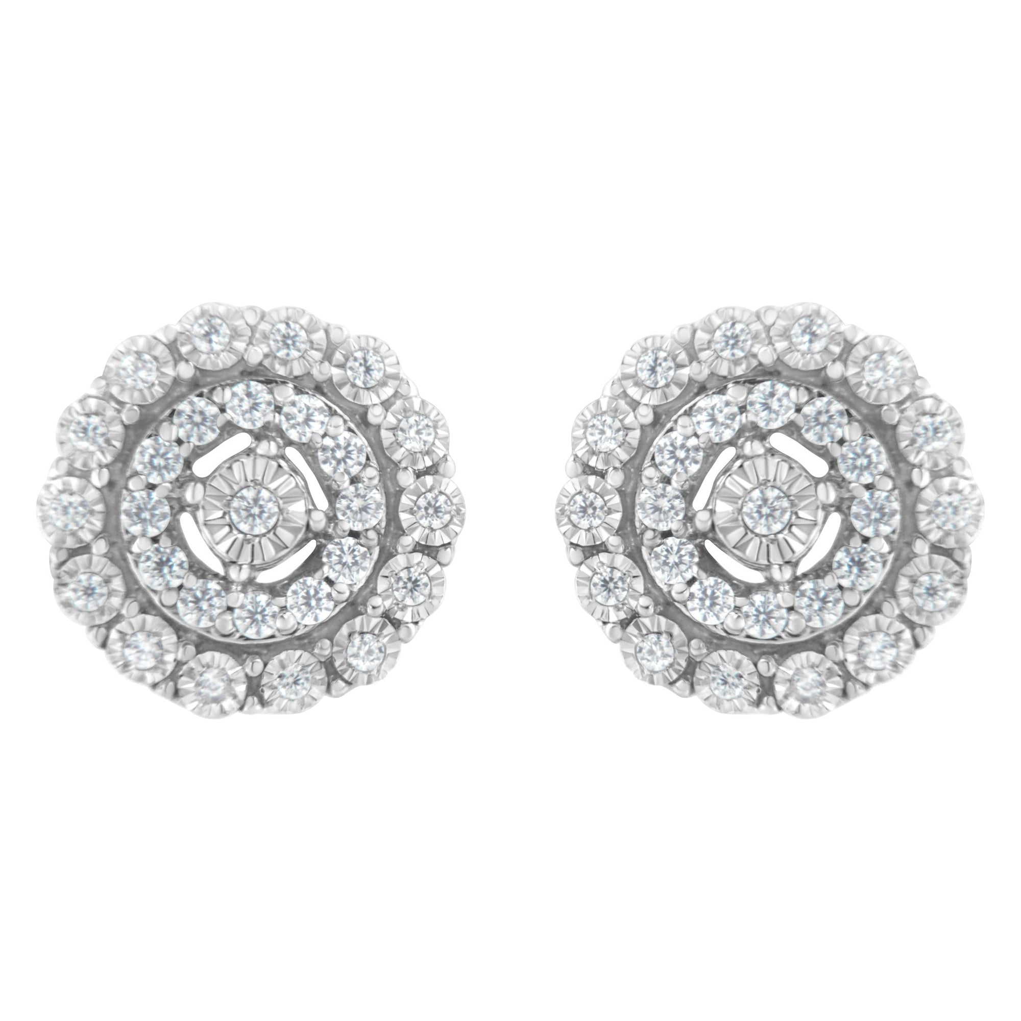 10KT White Gold 1/2 cttw Double Halo Brilliant Round - Cut Diamond Stud Earrings (I - J Clarity, I2 - I3 Color) - LinkagejewelrydesignLinkagejewelrydesign