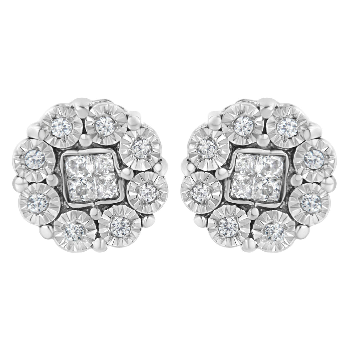 10KT White Gold 1/4ct Diamond Floral Cluster Stud Earring (I-J, I1-I2) - LinkagejewelrydesignLinkagejewelrydesign