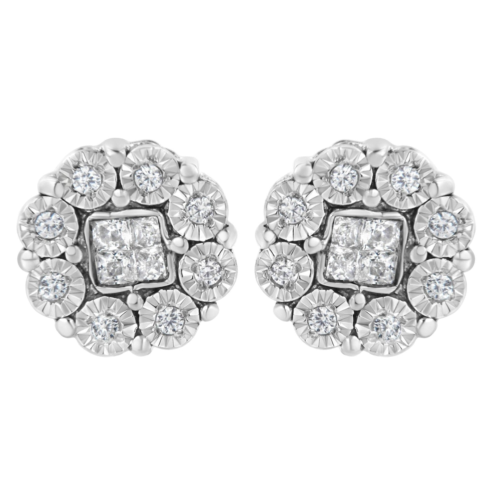 10KT White Gold 1/4ct Diamond Floral Cluster Stud Earring (I-J, I1-I2) - LinkagejewelrydesignLinkagejewelrydesign