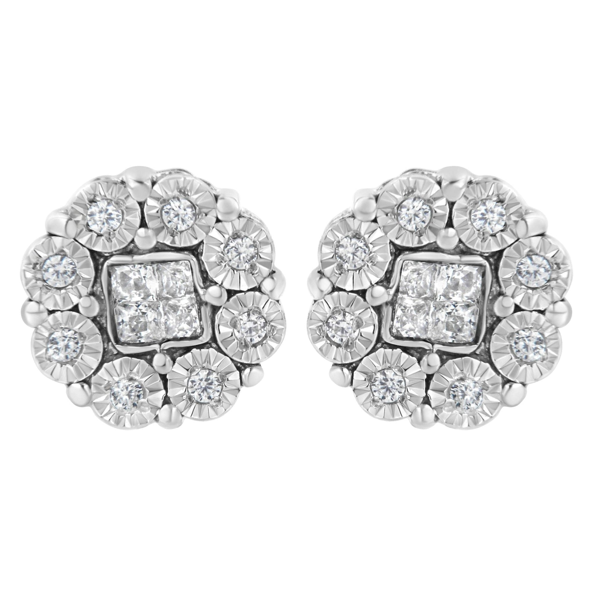 10KT White Gold 1/4ct Diamond Floral Cluster Stud Earring (I-J, I1-I2) - LinkagejewelrydesignLinkagejewelrydesign