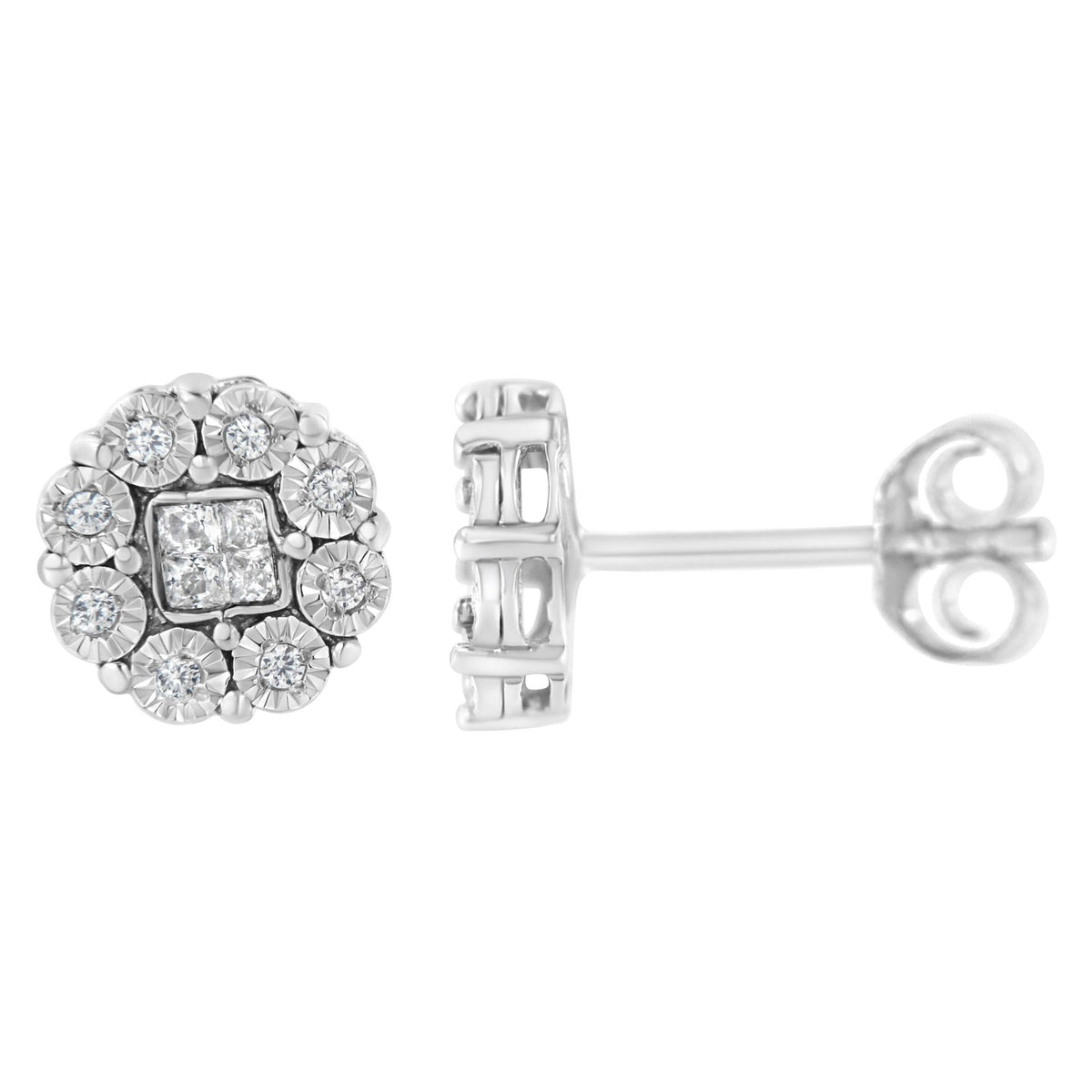 10KT White Gold 1/4ct Diamond Floral Cluster Stud Earring (I-J, I1-I2) - LinkagejewelrydesignLinkagejewelrydesign