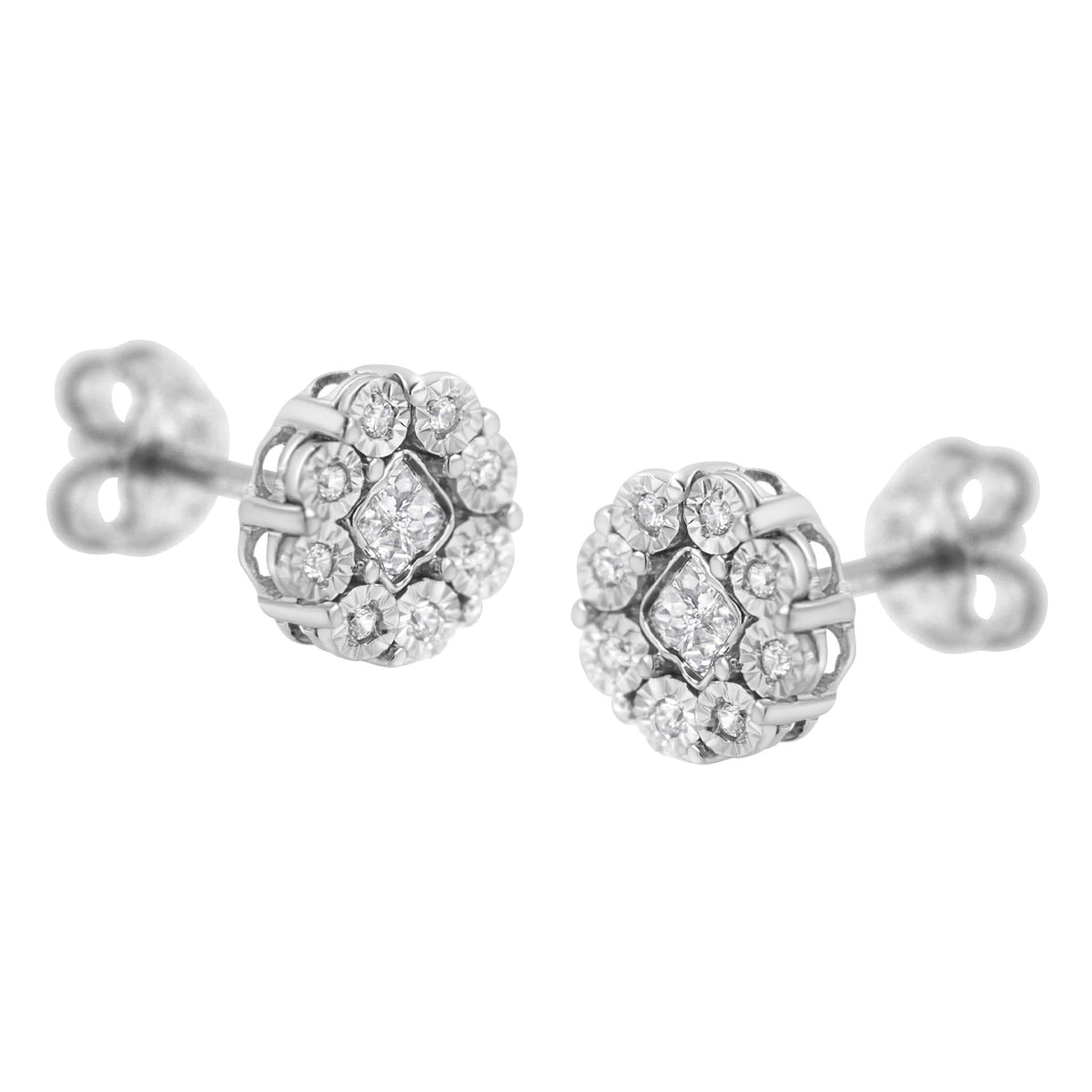 10KT White Gold 1/4ct Diamond Floral Cluster Stud Earring (I-J, I1-I2) - LinkagejewelrydesignLinkagejewelrydesign