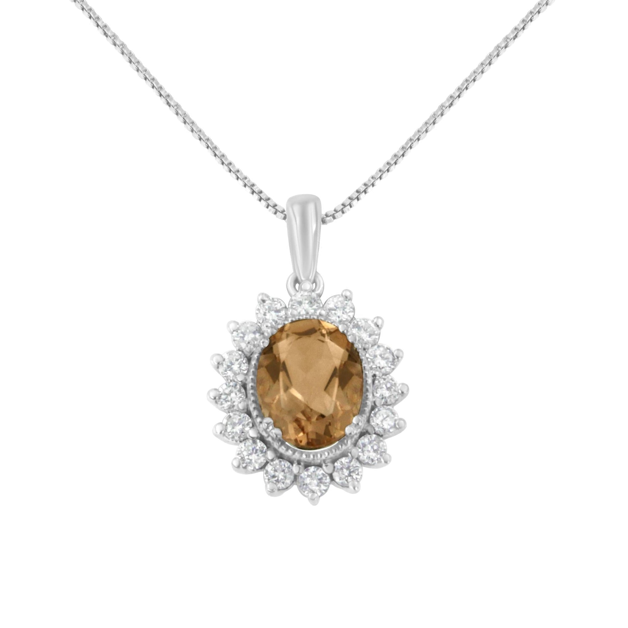 10KT White Gold Diamond and 9MM Morganite Gemstone Oval Pendant Necklace (1/2 cttw, H-I Color, I1-I2 Clarity) - LinkagejewelrydesignLinkagejewelrydesign