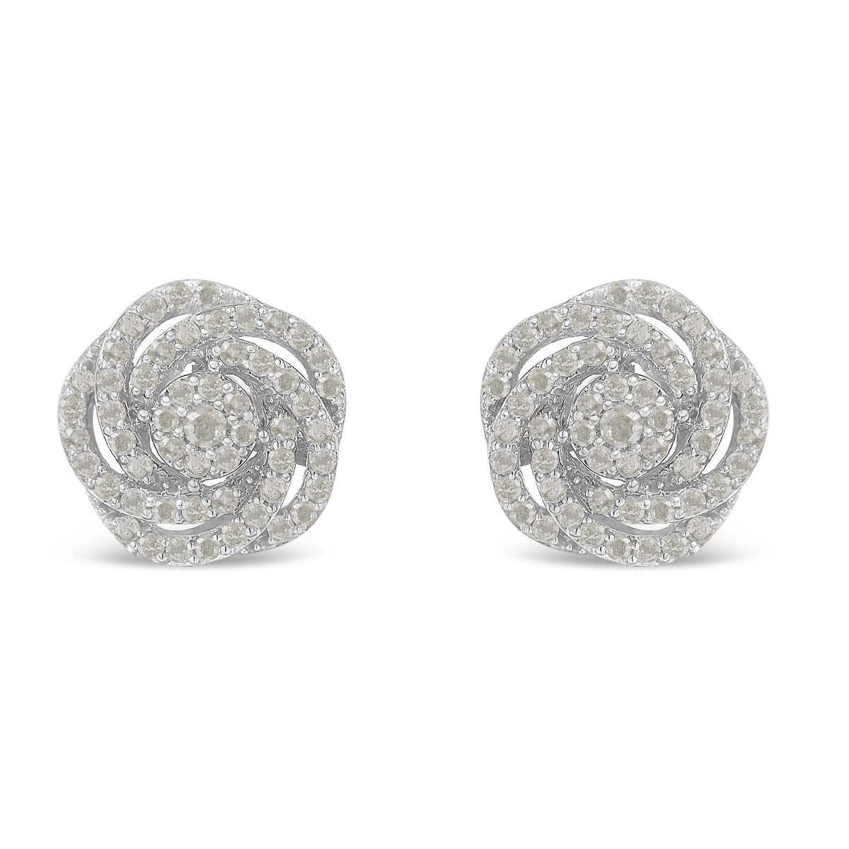 10KT White Gold Diamond Flower Stud Earring (1/2 cttw, I-J Color, I1-I2 Clarity) - LinkagejewelrydesignLinkagejewelrydesign