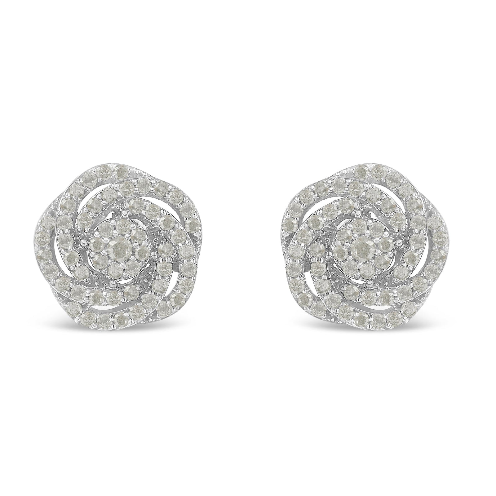 10KT White Gold Diamond Flower Stud Earring (1/2 cttw, I-J Color, I1-I2 Clarity) - LinkagejewelrydesignLinkagejewelrydesign