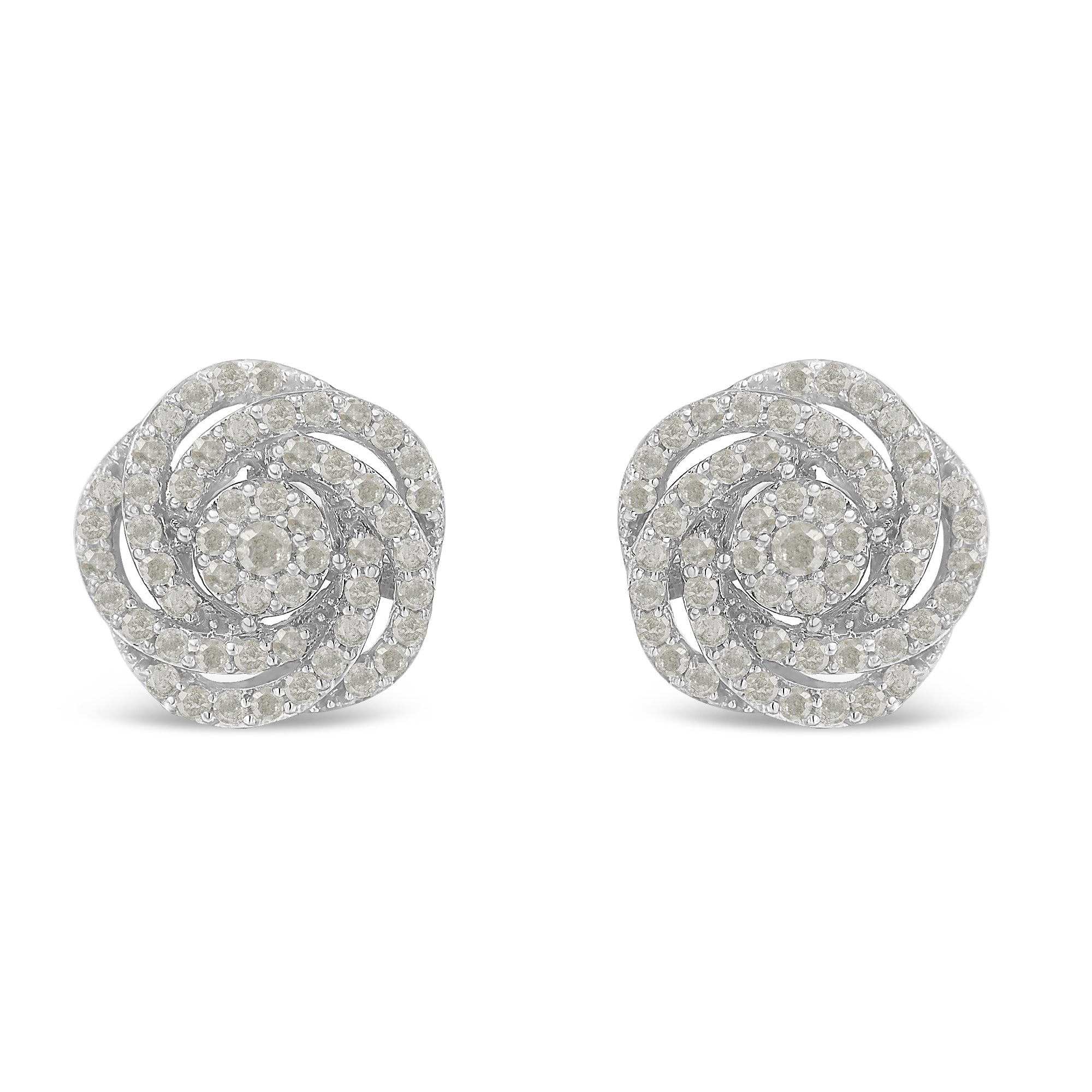 10KT White Gold Diamond Flower Stud Earring (1/2 cttw, I-J Color, I1-I2 Clarity) - LinkagejewelrydesignLinkagejewelrydesign