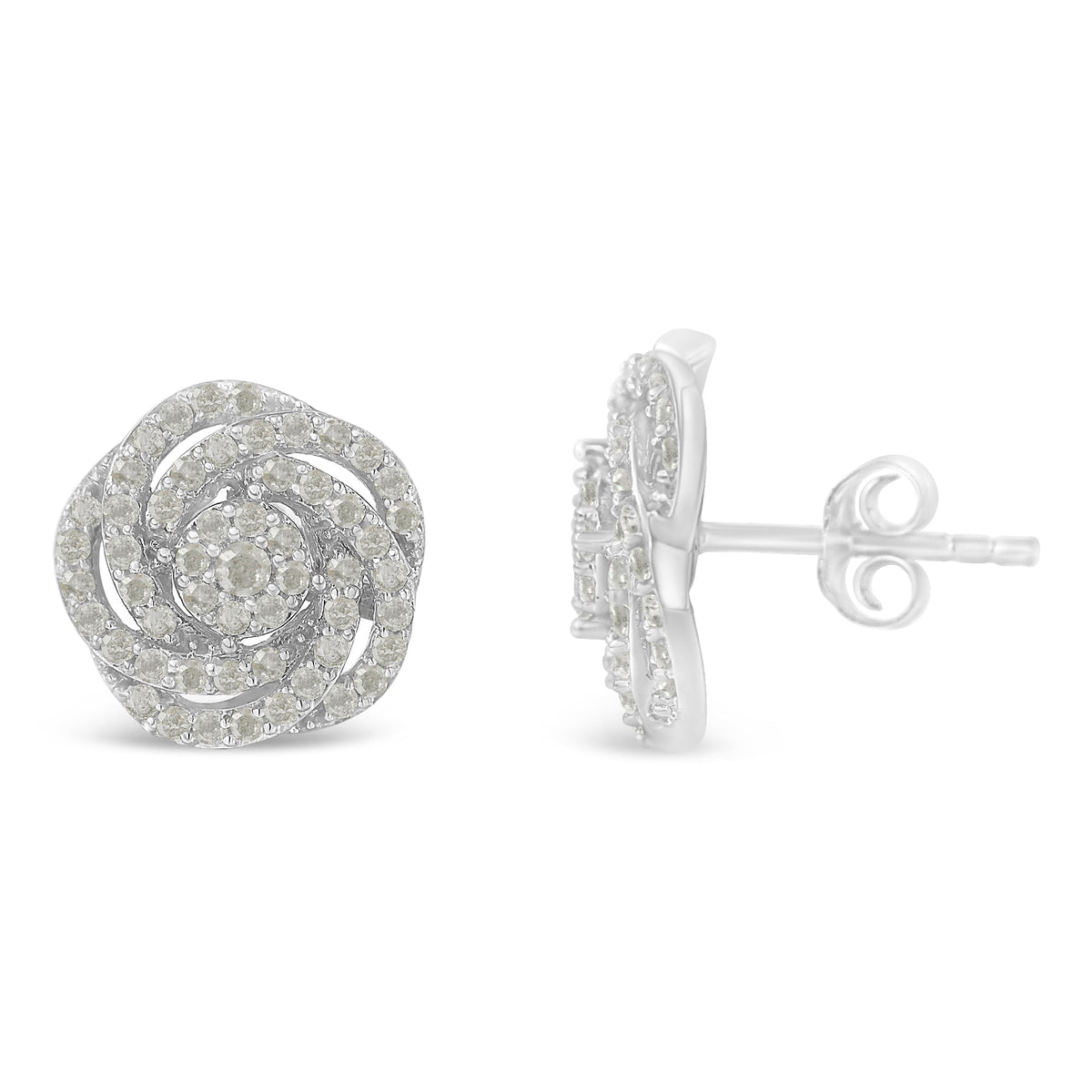10KT White Gold Diamond Flower Stud Earring (1/2 cttw, I-J Color, I1-I2 Clarity) - LinkagejewelrydesignLinkagejewelrydesign
