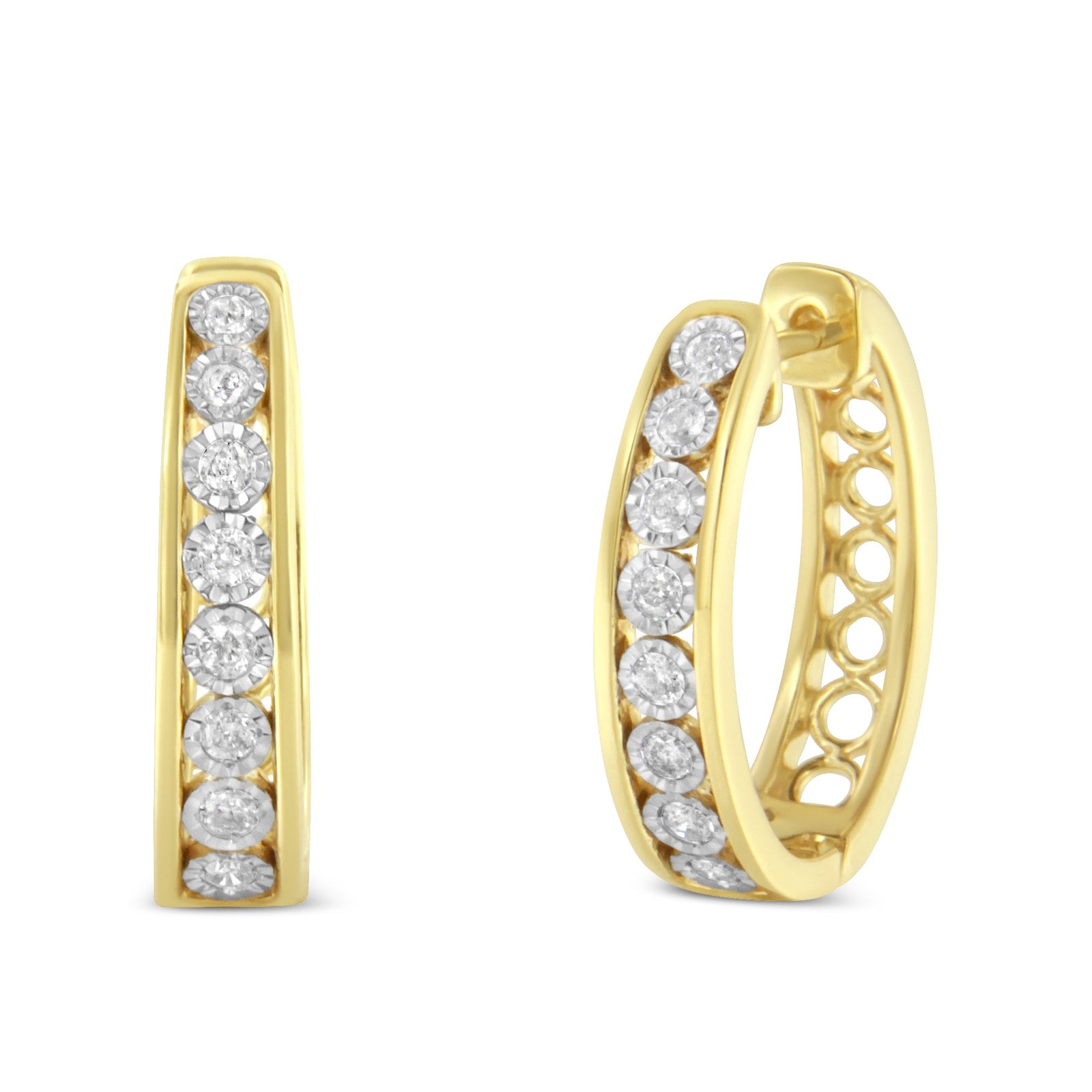 10KT Yellow and White Gold Diamond Hoop Earring (1/2 cttw, J-K Color, I2-I3 Clarity) - LinkagejewelrydesignLinkagejewelrydesign