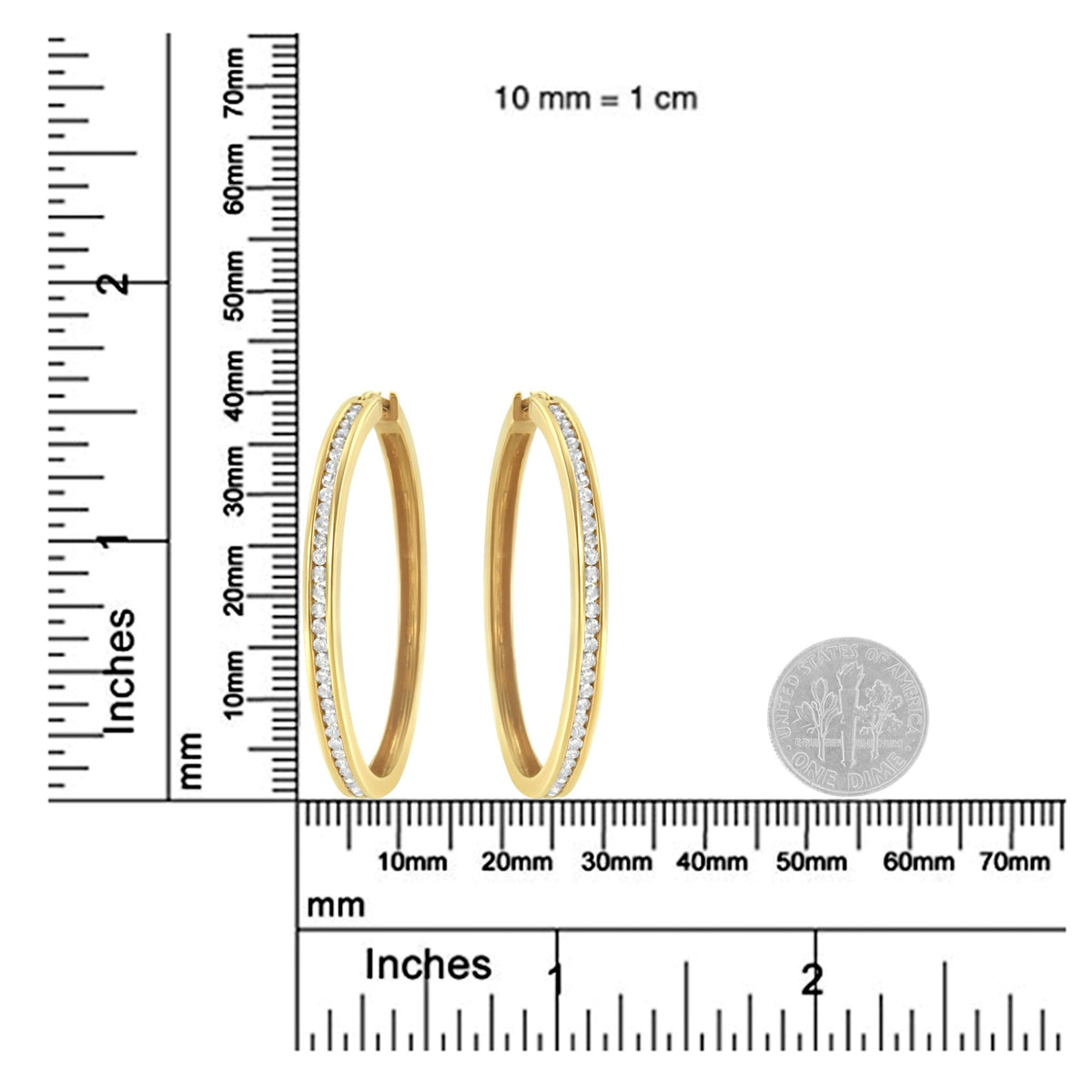 10KT Yellow Gold 1 cttw Slim Diamond Hoop Earrings (I-J Color, I1-I2 Clarity) - LinkagejewelrydesignLinkagejewelrydesign