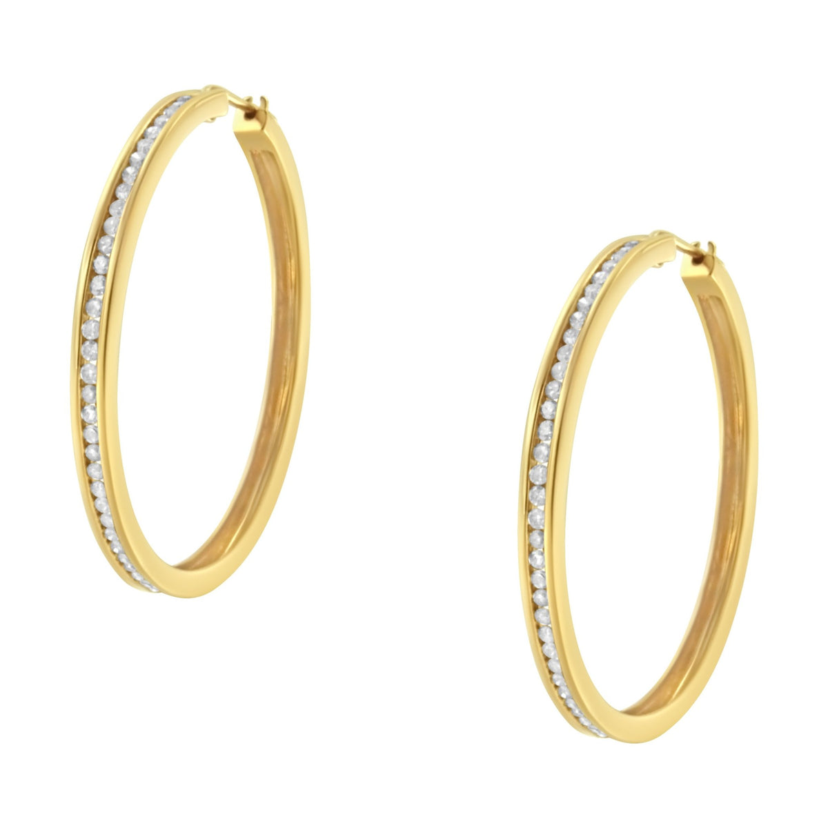 10KT Yellow Gold 1 cttw Slim Diamond Hoop Earrings (I-J Color, I1-I2 Clarity) - LinkagejewelrydesignLinkagejewelrydesign