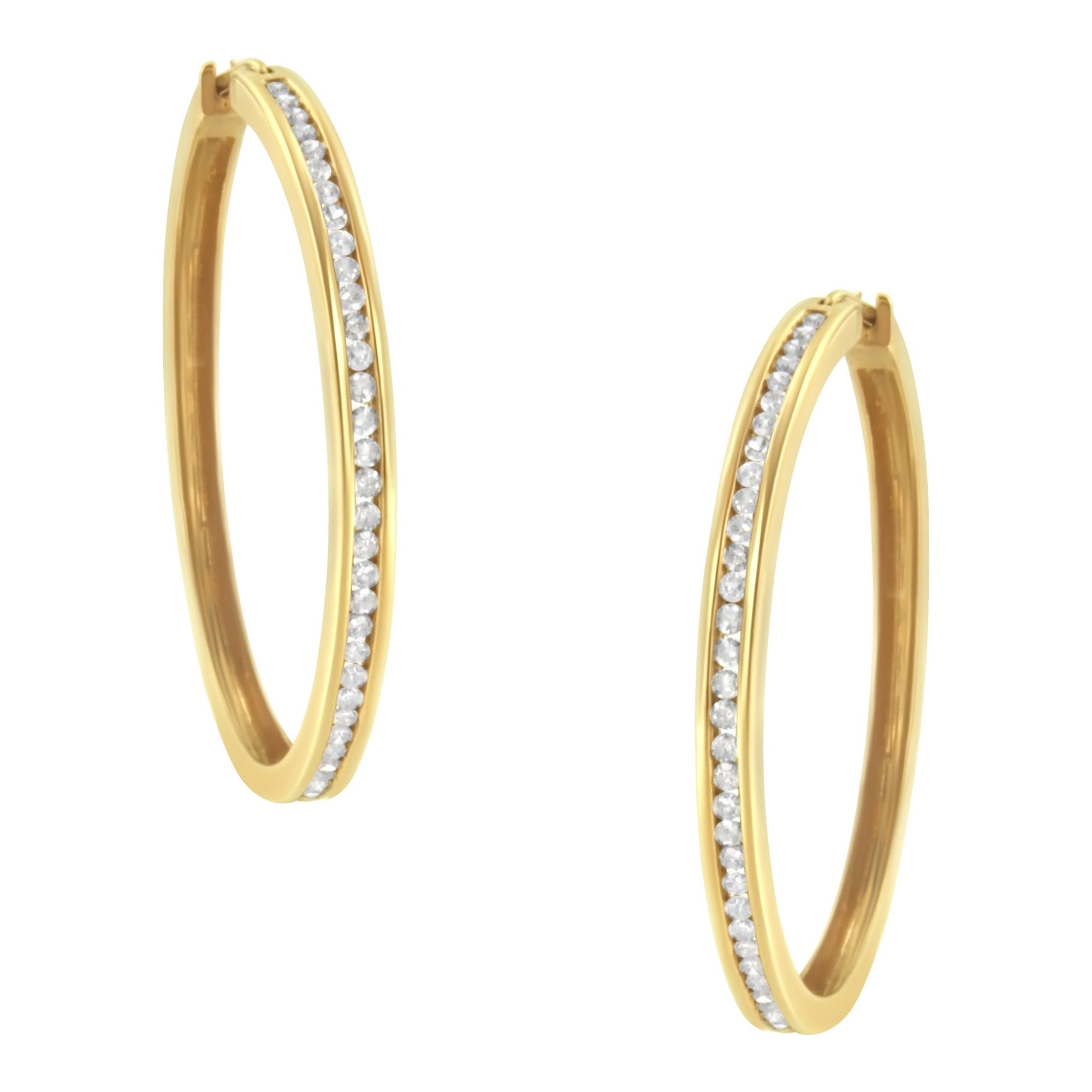 10KT Yellow Gold 1 cttw Slim Diamond Hoop Earrings (I-J Color, I1-I2 Clarity) - LinkagejewelrydesignLinkagejewelrydesign