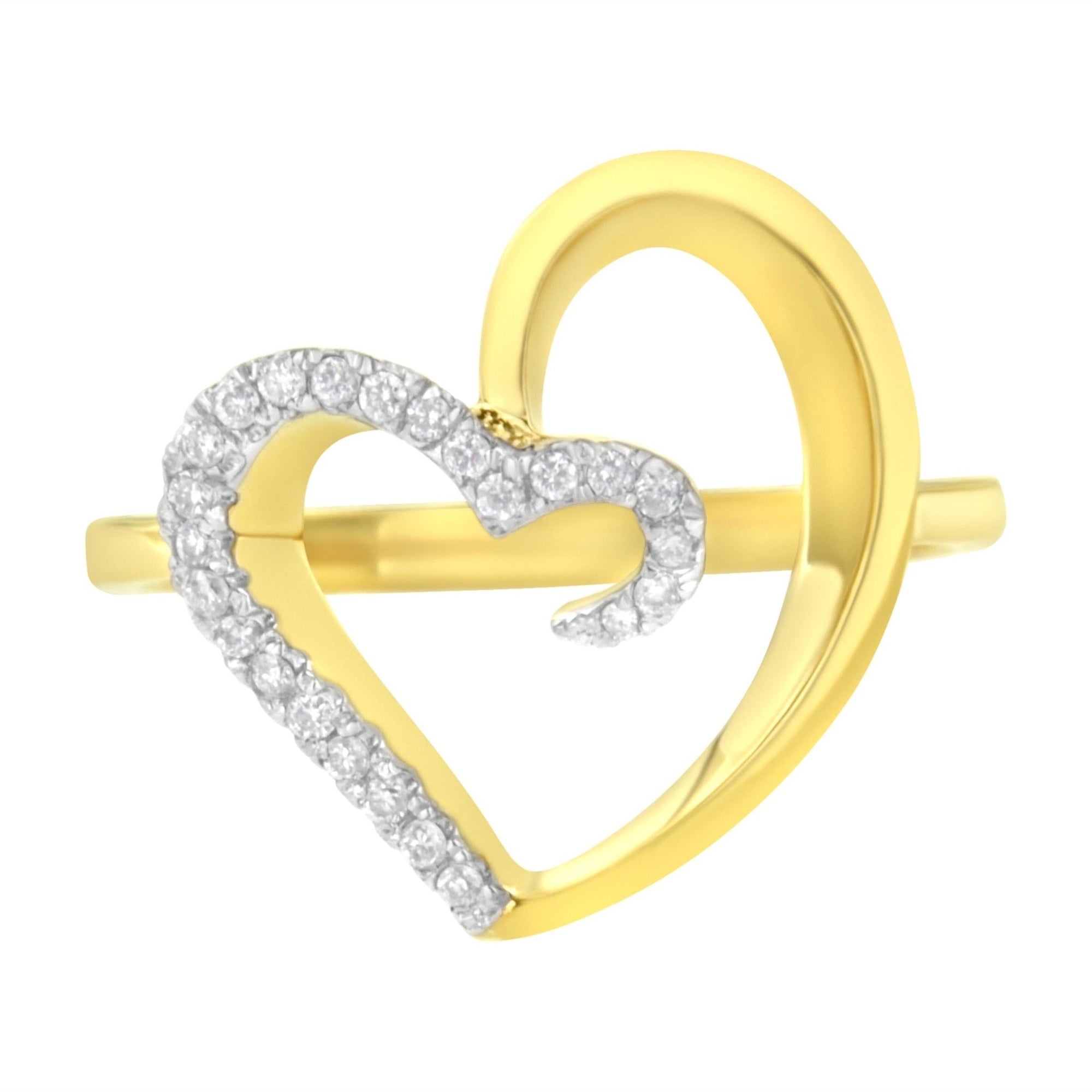 10KT Yellow Gold 1/10 cttw Diamond Heart Shape Ring (K-L, I1-I2) - Size 7 - LinkagejewelrydesignLinkagejewelrydesign