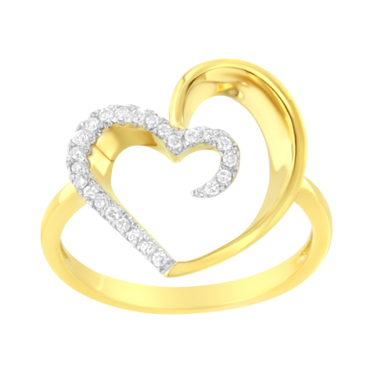 10KT Yellow Gold 1/10 cttw Diamond Heart Shape Ring (K-L, I1-I2) - Size 7 - LinkagejewelrydesignLinkagejewelrydesign