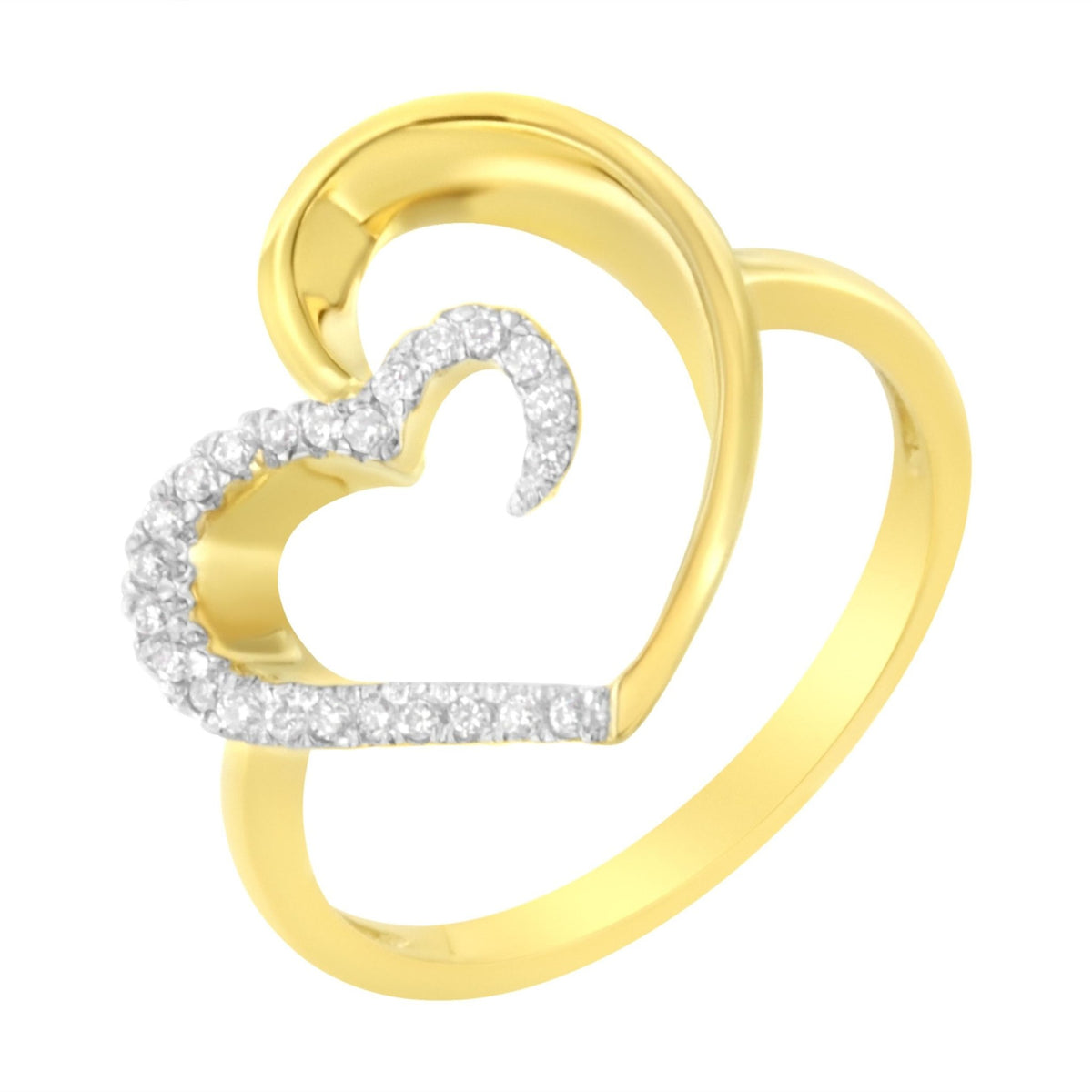 10KT Yellow Gold 1/10 cttw Diamond Heart Shape Ring (K-L, I1-I2) - Size 7 - LinkagejewelrydesignLinkagejewelrydesign