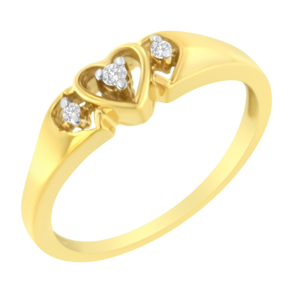 10KT Yellow Gold 1/20 cttw Diamond Triple Heart Diamond Ring (K-L, I1-I2) - Size 7 - LinkagejewelrydesignLinkagejewelrydesign