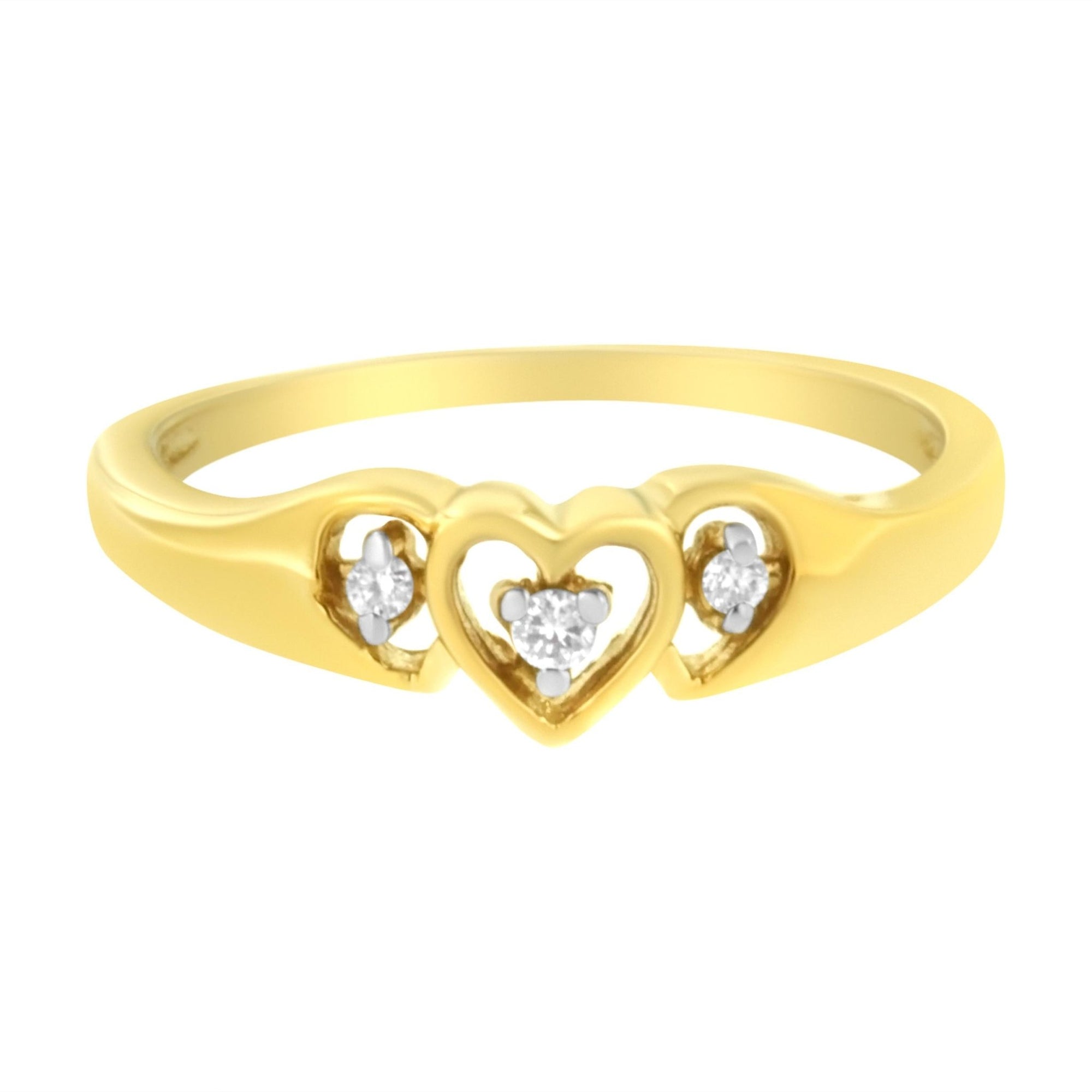 10KT Yellow Gold 1/20 cttw Diamond Triple Heart Diamond Ring (K-L, I1-I2) - Size 7 - LinkagejewelrydesignLinkagejewelrydesign