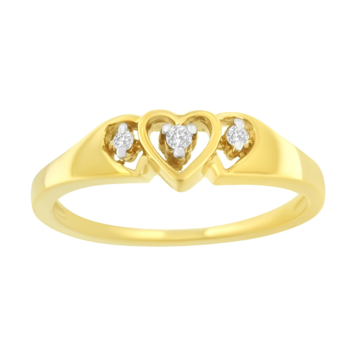 10KT Yellow Gold 1/20 cttw Diamond Triple Heart Diamond Ring (K-L, I1-I2) - Size 7 - LinkagejewelrydesignLinkagejewelrydesign