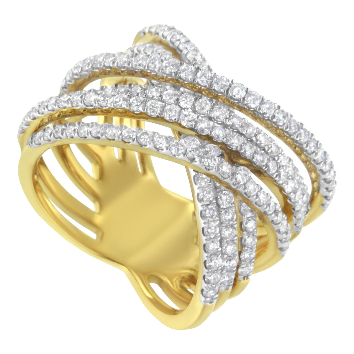 10KT Yellow Gold Diamond Bypass Ring (1 5/8 cttw, H-I Color, SI2-I1 Clarity) - LinkagejewelrydesignLinkagejewelrydesign