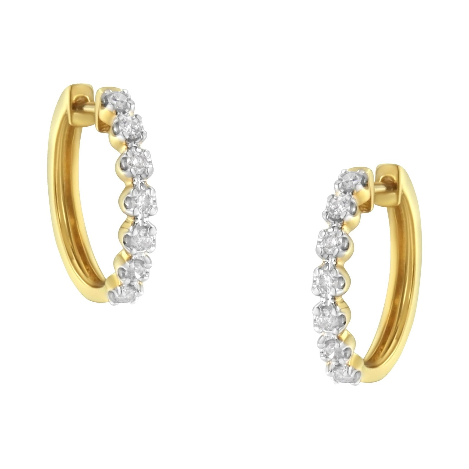 10KT Yellow Gold Diamond Huggy Hoop Earrings (1/2 cttw, J-K Color, I2-I3 Clarity) - LinkagejewelrydesignLinkagejewelrydesign