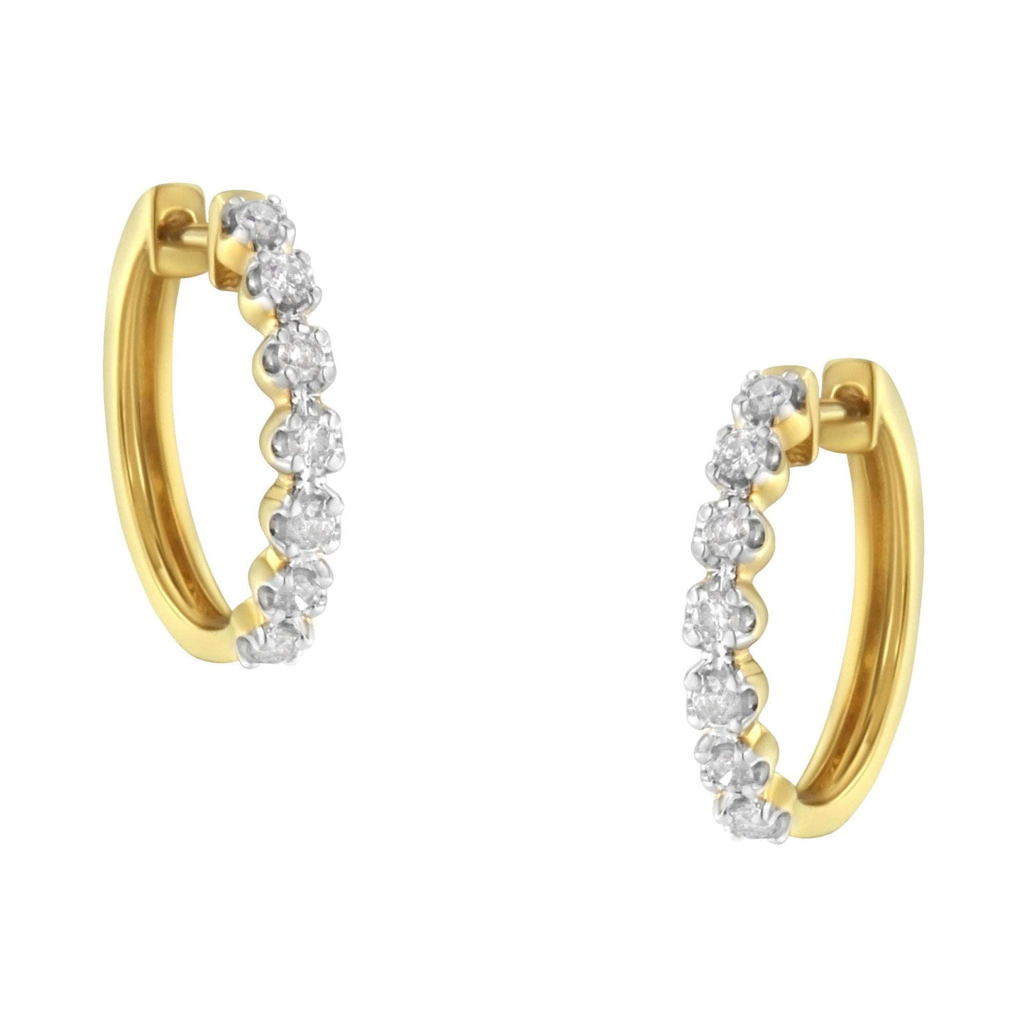 10KT Yellow Gold Diamond Huggy Hoop Earrings (1/2 cttw, J-K Color, I2-I3 Clarity) - LinkagejewelrydesignLinkagejewelrydesign