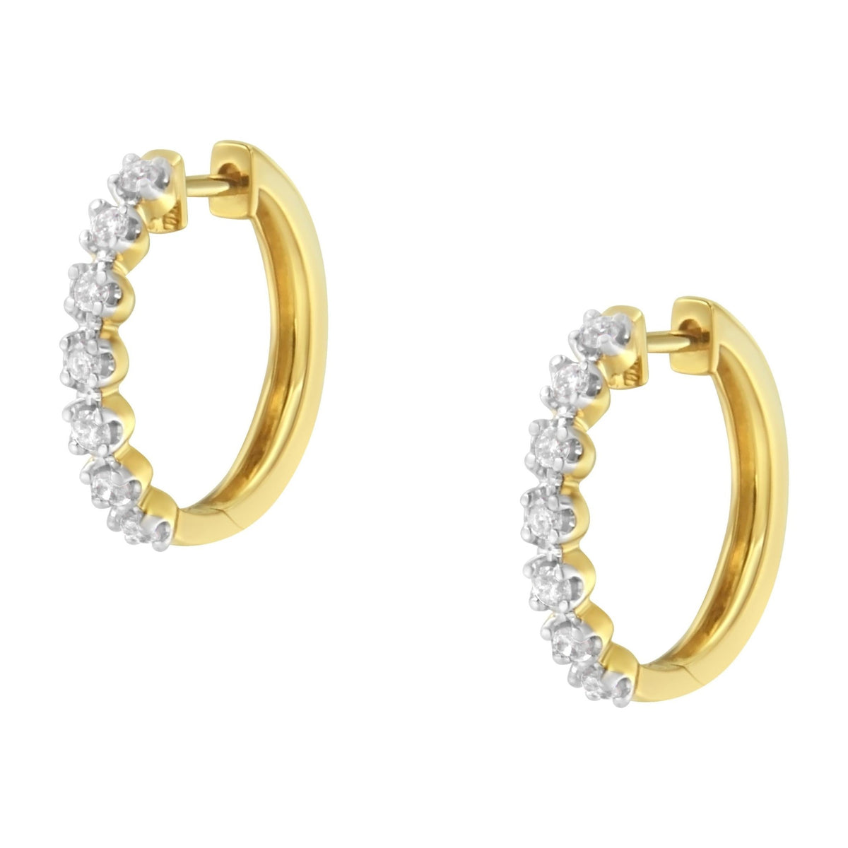 10KT Yellow Gold Diamond Huggy Hoop Earrings (1/2 cttw, J-K Color, I2-I3 Clarity) - LinkagejewelrydesignLinkagejewelrydesign