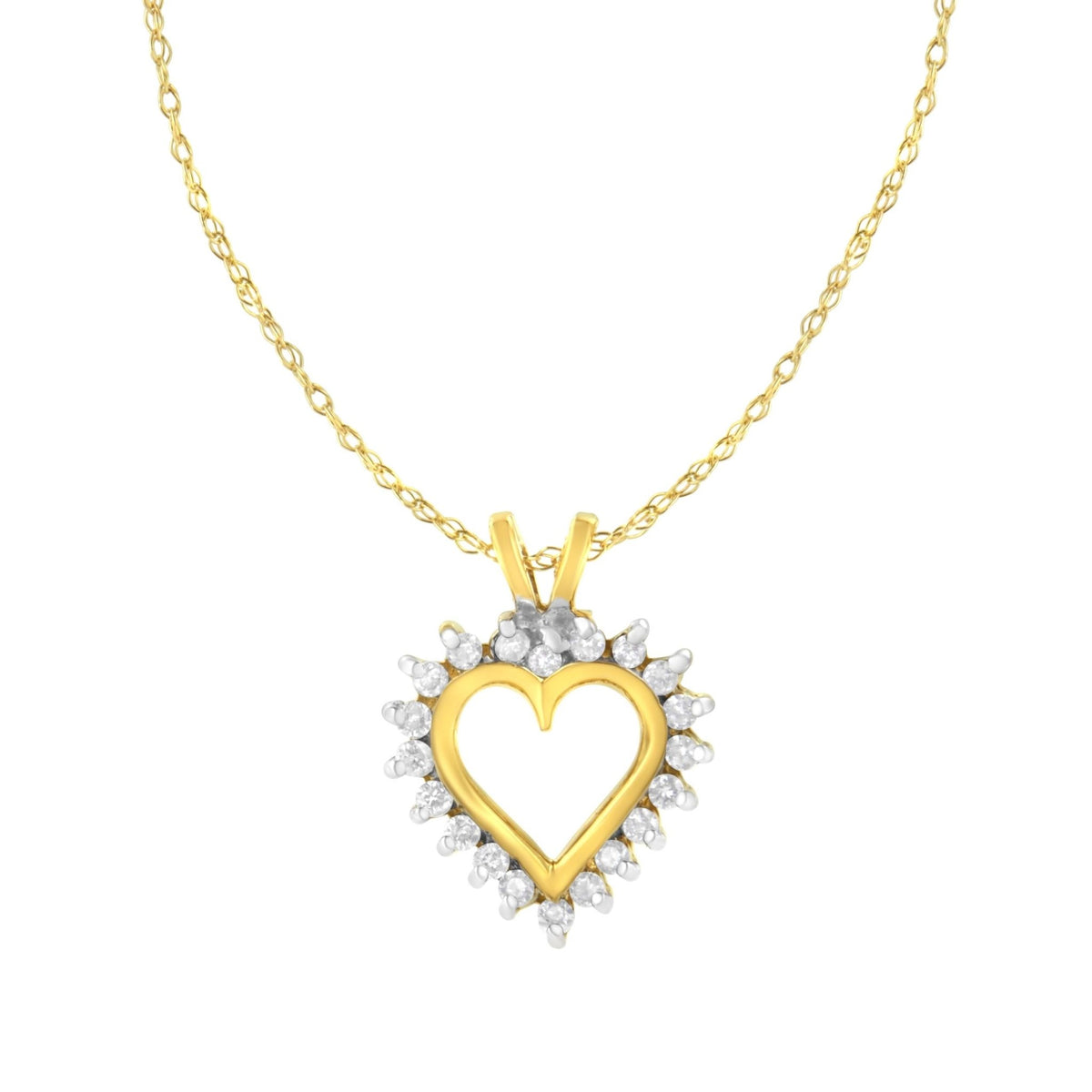 10KT Yellow Gold Heart Shaped 1/4 cttw Diamond 18&quot; Pendant Necklace (K-L, I1-I2) - LinkagejewelrydesignLinkagejewelrydesign