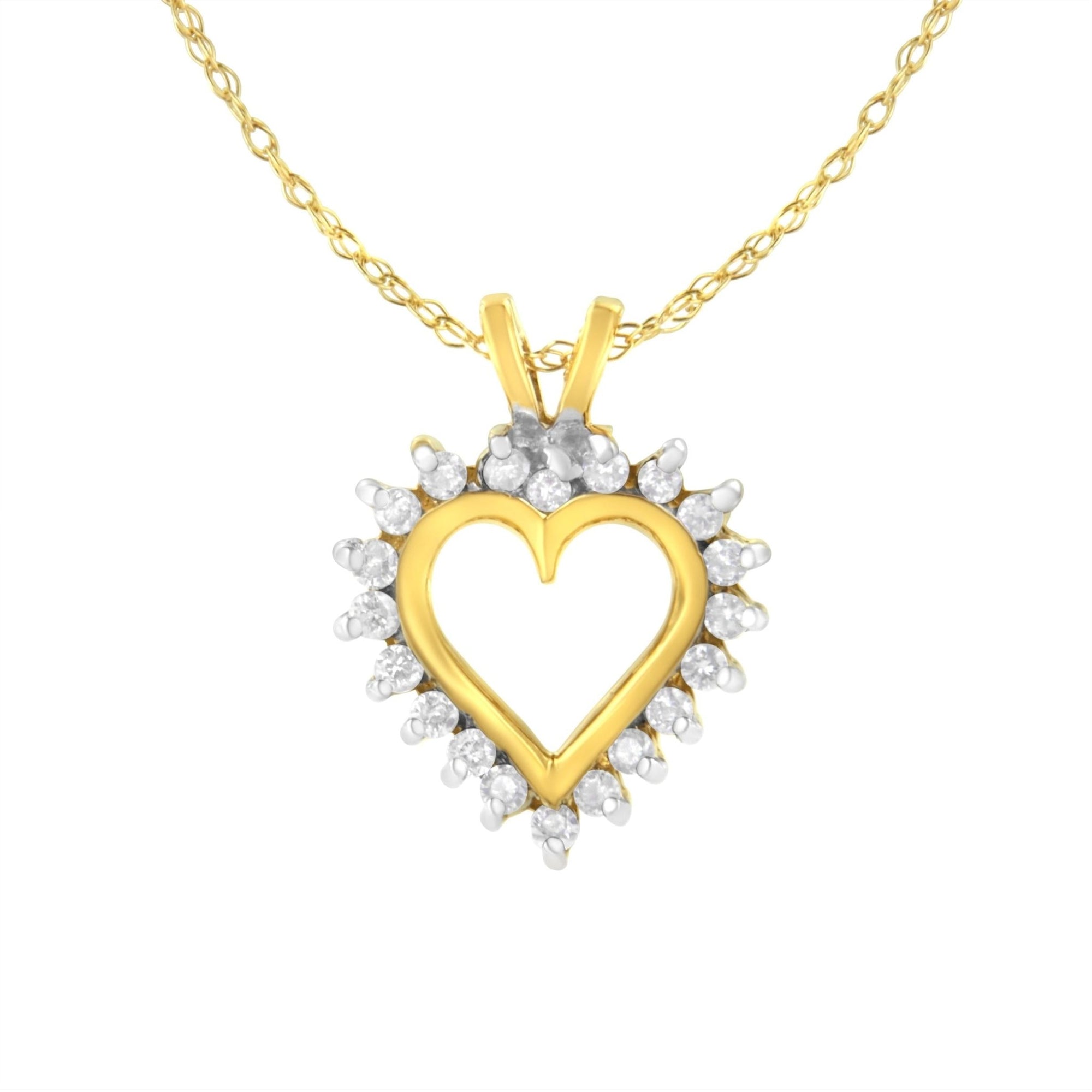 10KT Yellow Gold Heart Shaped 1/4 cttw Diamond 18" Pendant Necklace (K-L, I1-I2) - LinkagejewelrydesignLinkagejewelrydesign