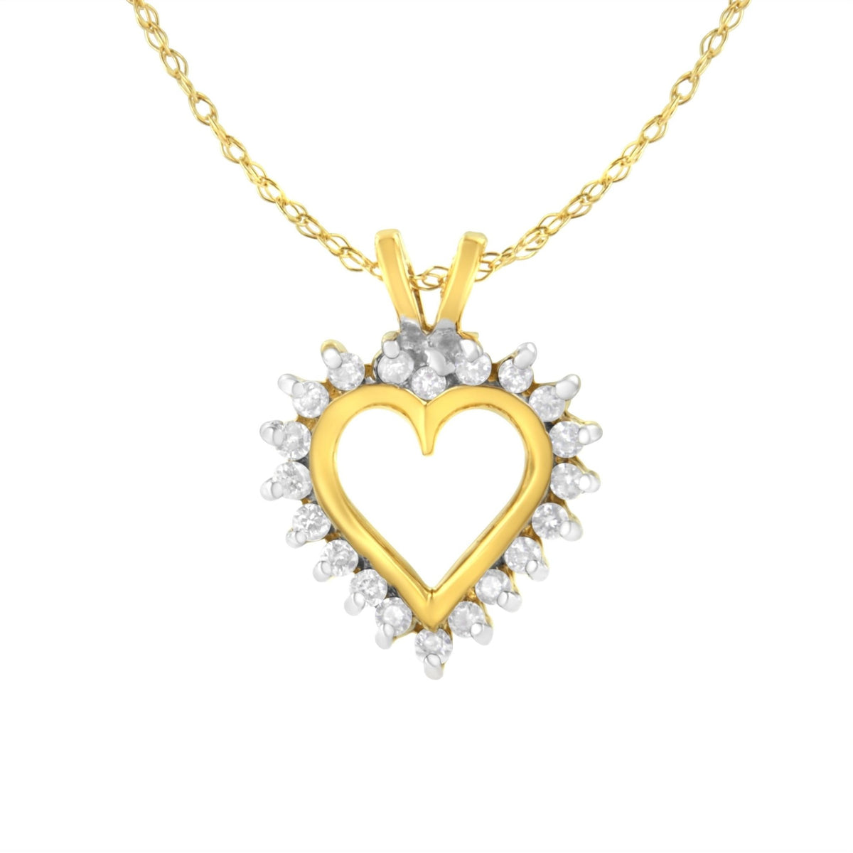 10KT Yellow Gold Heart Shaped 1/4 cttw Diamond 18&quot; Pendant Necklace (K-L, I1-I2) - LinkagejewelrydesignLinkagejewelrydesign