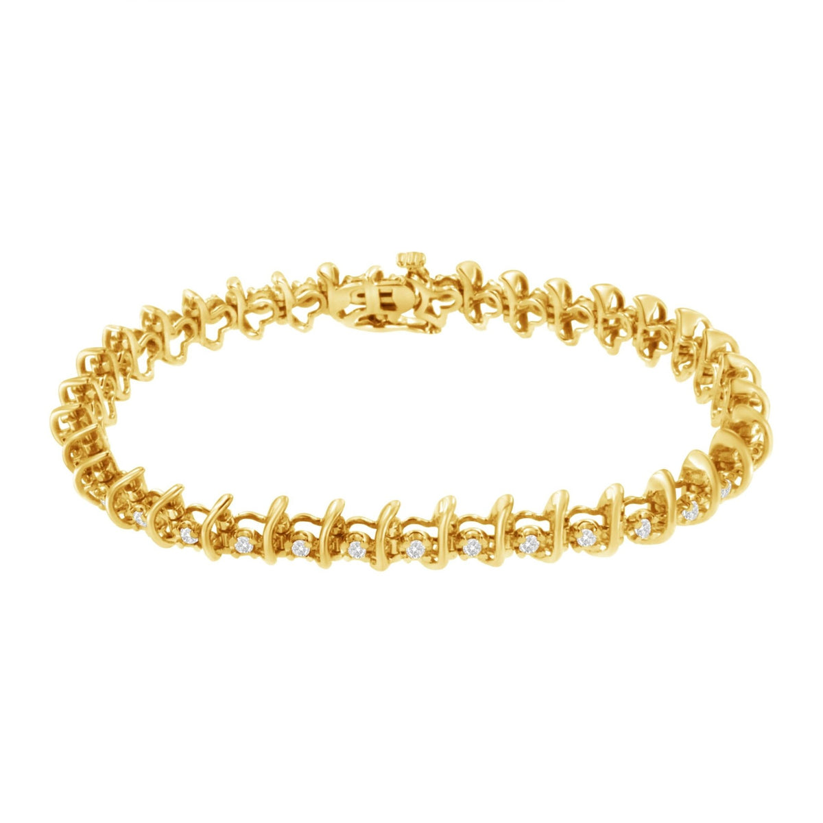 10KT Yellow Gold Plated .925 Sterling Silver 1 cttw Prong-Set Diamond Link Bracelet (J-K, I1-I2) - 7.5&quot; - LinkagejewelrydesignLinkagejewelrydesign