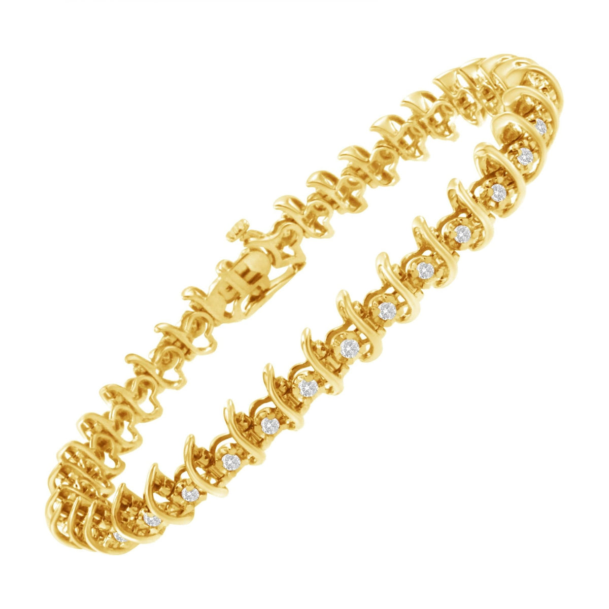 10KT Yellow Gold Plated .925 Sterling Silver 1 cttw Prong-Set Diamond Link Bracelet (J-K, I1-I2) - 7.5&quot; - LinkagejewelrydesignLinkagejewelrydesign