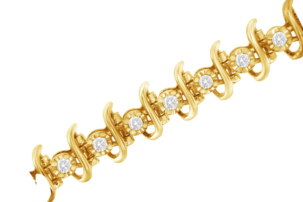 10KT Yellow Gold Plated .925 Sterling Silver 1 cttw Prong-Set Diamond Link Bracelet (J-K, I1-I2) - 7.5&quot; - LinkagejewelrydesignLinkagejewelrydesign