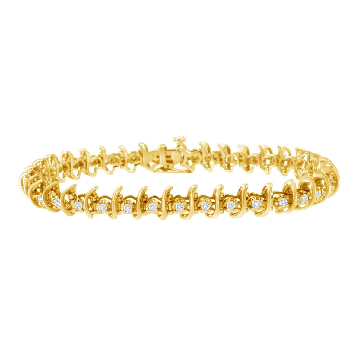 10KT Yellow Gold Plated .925 Sterling Silver 1 cttw Prong-Set Diamond Link Bracelet (J-K, I1-I2) - 7.5&quot; - LinkagejewelrydesignLinkagejewelrydesign