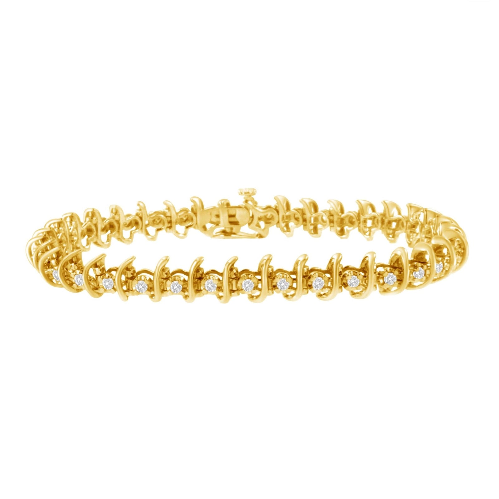 10KT Yellow Gold Plated .925 Sterling Silver 1 cttw Prong-Set Diamond Link Bracelet (J-K, I1-I2) - 7.5" - LinkagejewelrydesignLinkagejewelrydesign