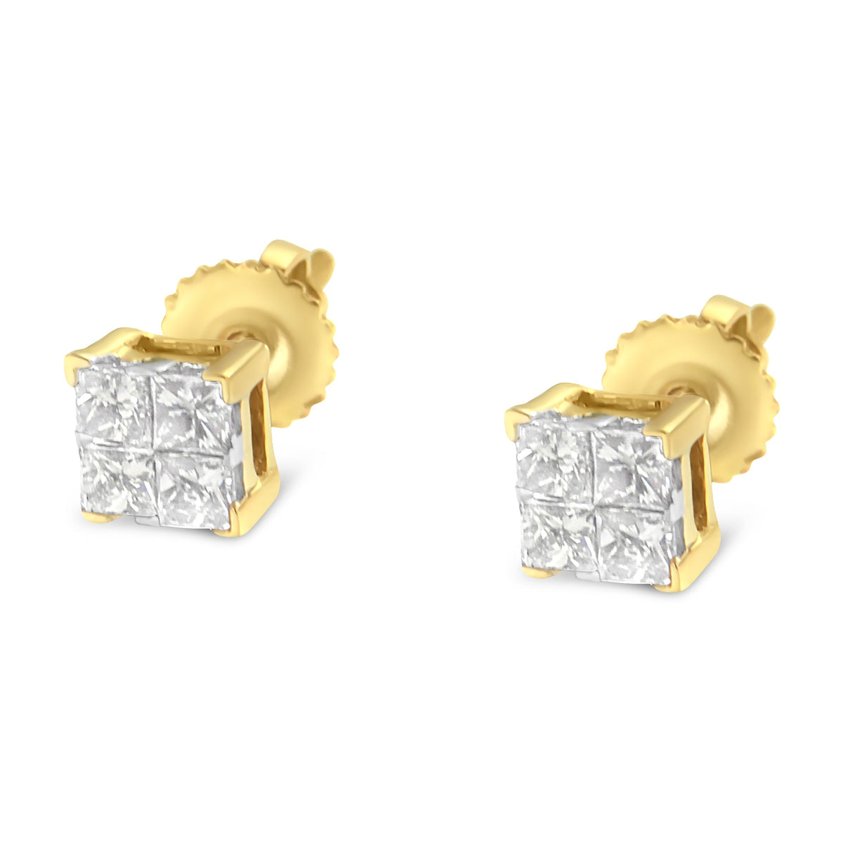 10KT Yellow Gold Princess Diamond Composite Stud Earring (1/2 cttw, I-J Color, I1-I2 Clarity) - LinkagejewelrydesignLinkagejewelrydesign