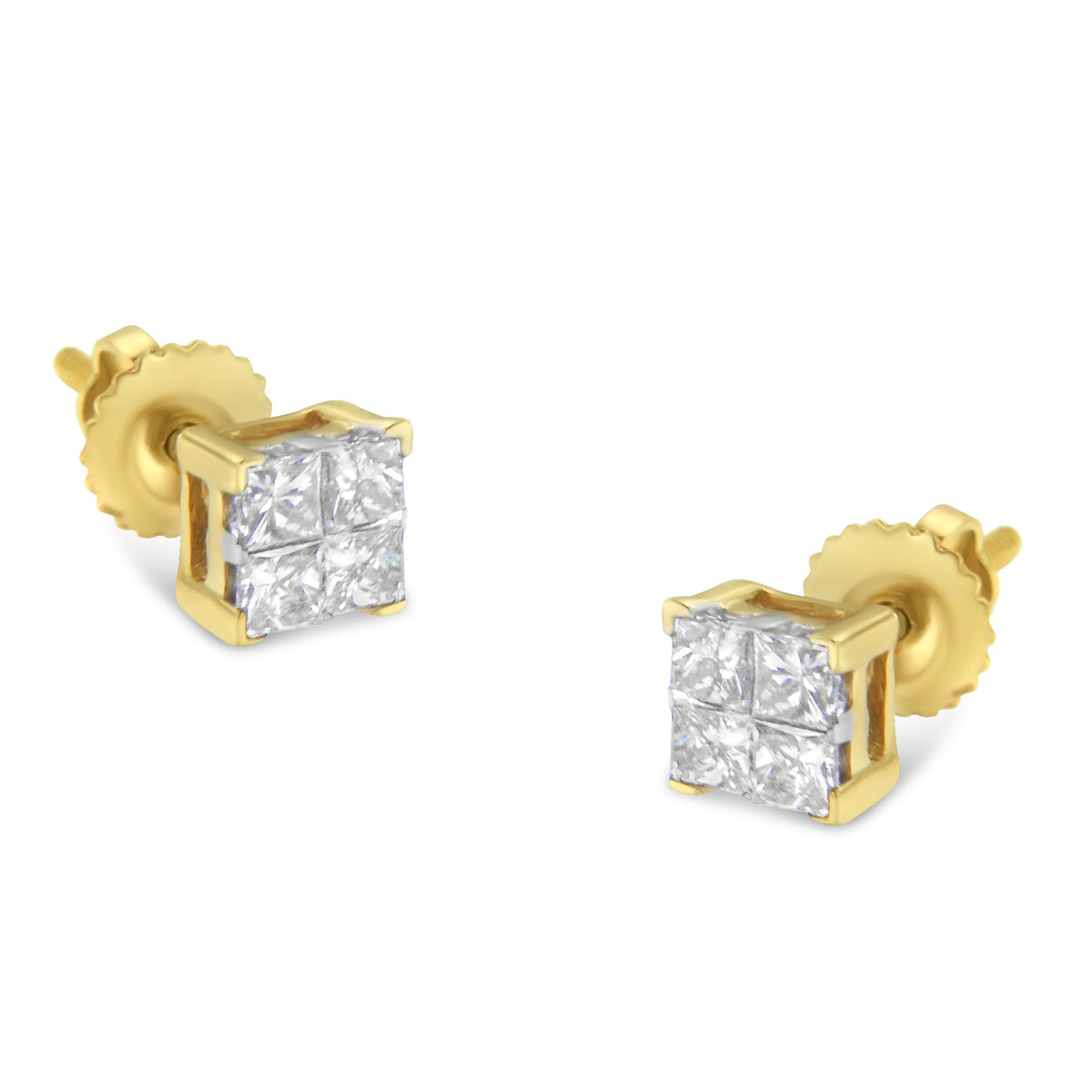 10KT Yellow Gold Princess Diamond Composite Stud Earring (1/2 cttw, I-J Color, I1-I2 Clarity) - LinkagejewelrydesignLinkagejewelrydesign