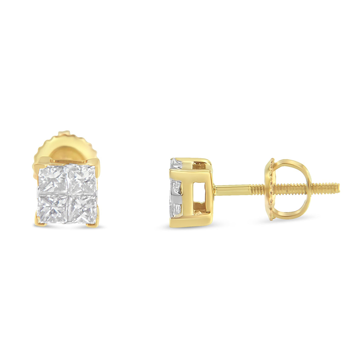 10KT Yellow Gold Princess Diamond Composite Stud Earring (1/2 cttw, I-J Color, I1-I2 Clarity) - LinkagejewelrydesignLinkagejewelrydesign