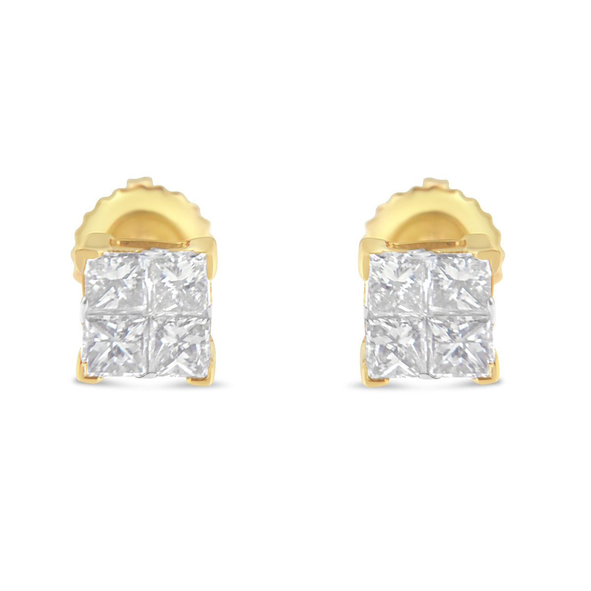 10KT Yellow Gold Princess Diamond Composite Stud Earring (1/2 cttw, I-J Color, I1-I2 Clarity) - LinkagejewelrydesignLinkagejewelrydesign