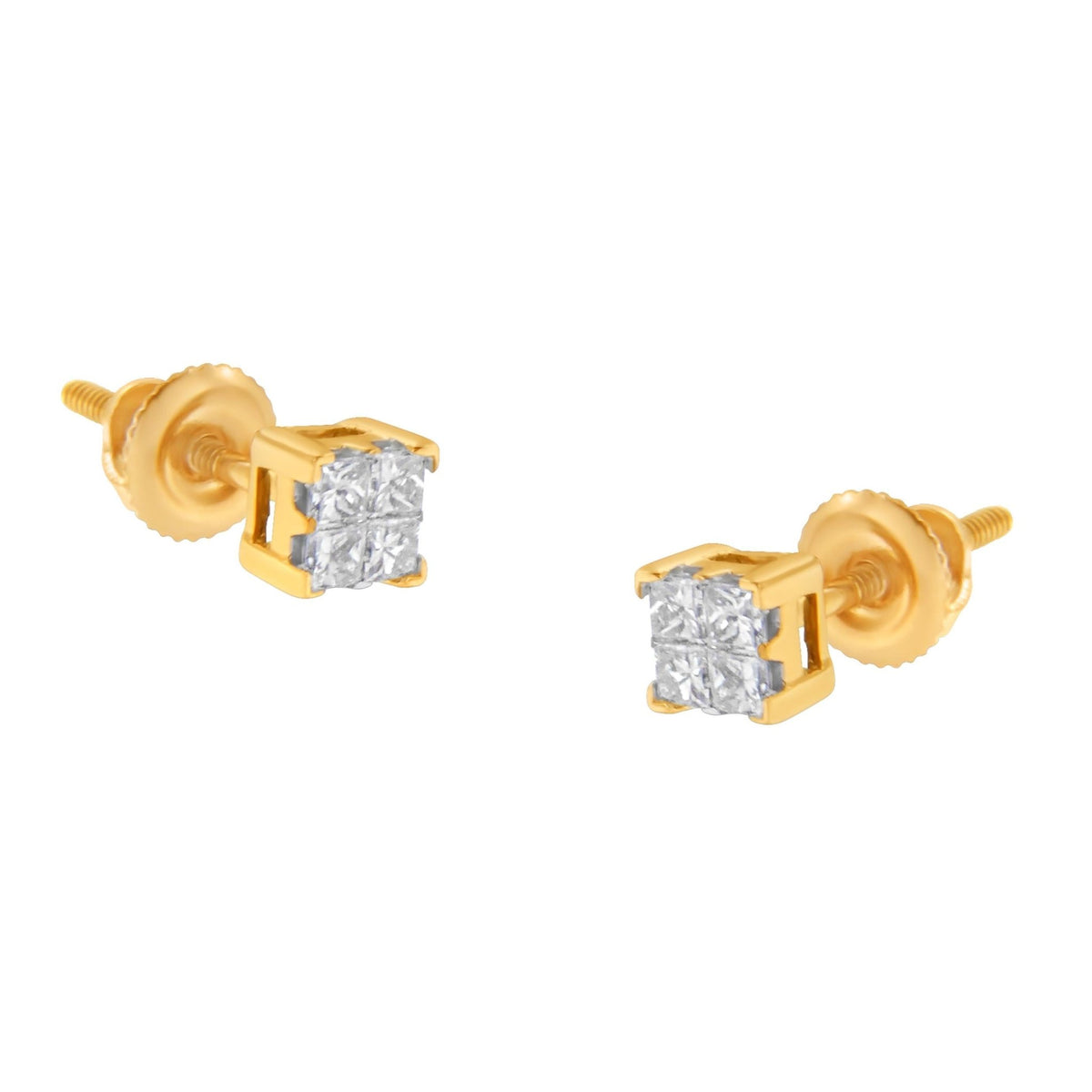 10KT Yellow Gold Princess Diamond Stud Earring (1/4 cttw, J-K Color, I1-I2 Clarity) - LinkagejewelrydesignLinkagejewelrydesign